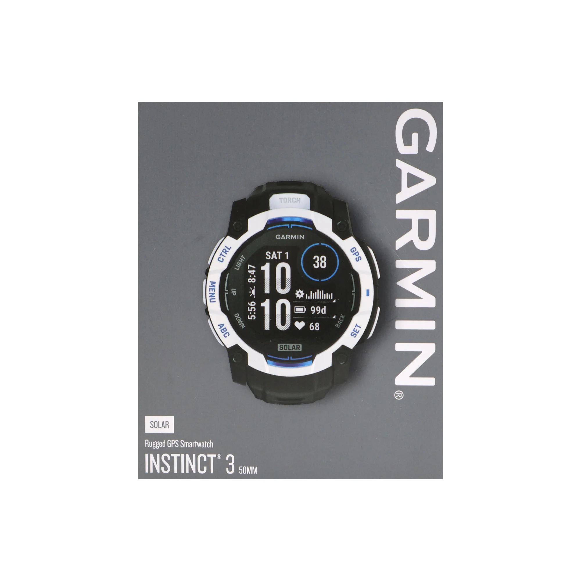 Garmin Instinct 3 Solar Rugged Outdoor GPS Smartwatch â€“ 50 mm, Silicone Band (Whitestone with Black/Bolt Blue) - Image 8