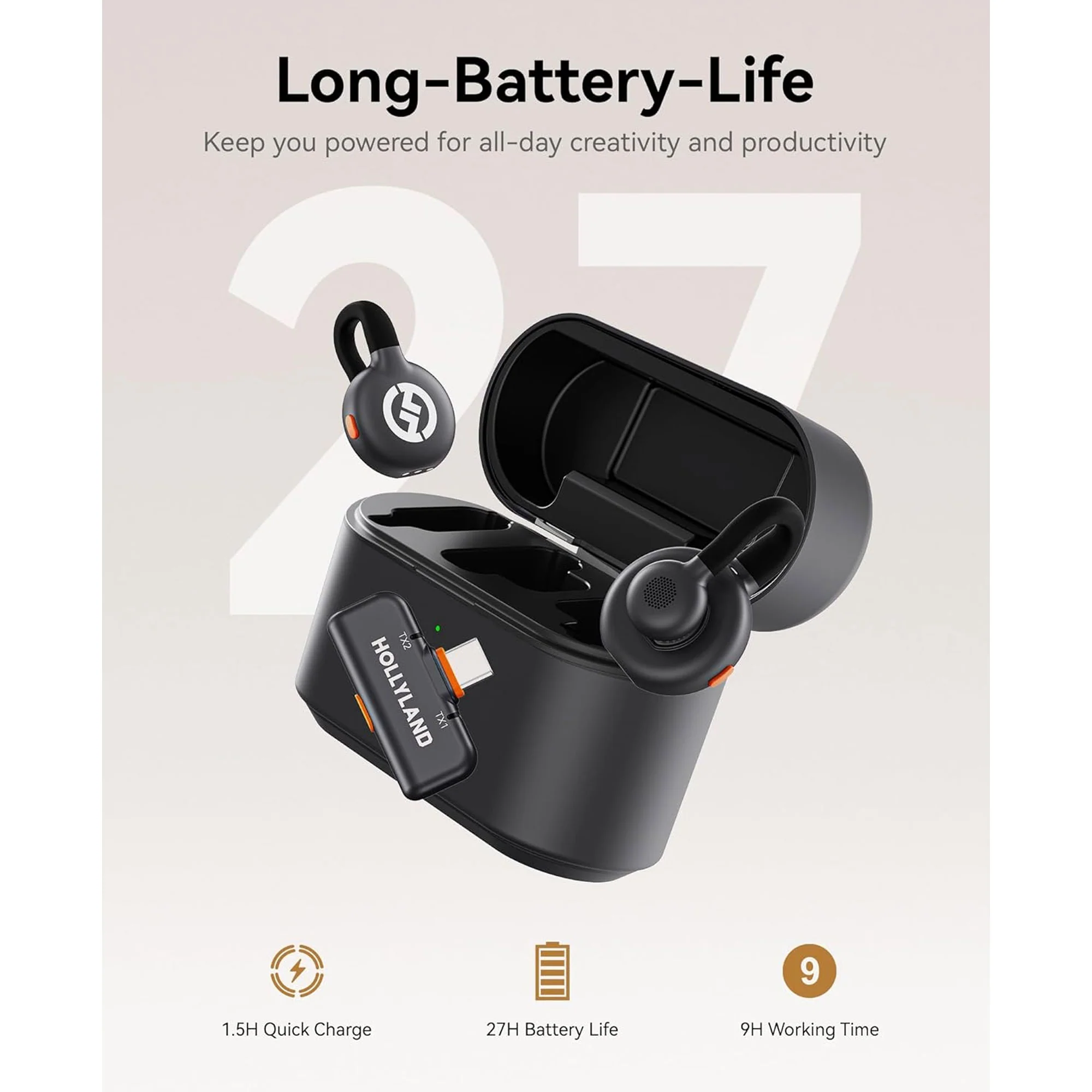 Hollyland LARK M2S DUO 2-Person Wireless Microphone System with USB-C Connector for Mobile Devices - Plug & Play (2.4 GHz, Space Gray) + Vivitar compact Selfie Video Tripod + 16GB Transcend MicroSD Memory Card with Adapter - Image 4