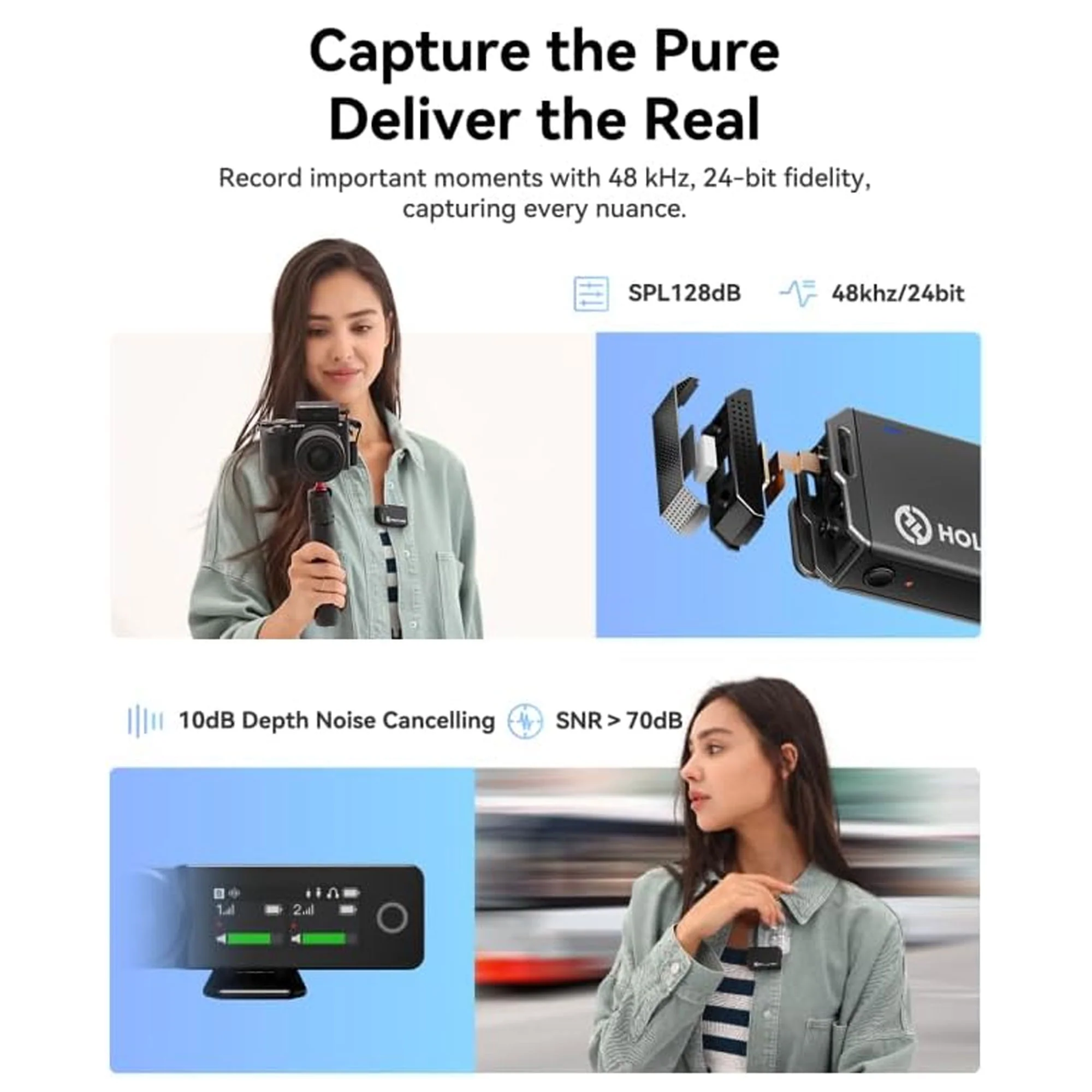 Hollyland Lark Max Wireless Lavalier Microphone System with Professional ENC, Studio Quality Audio, 22H Duration, 820ft(250m) Range, Compatible with DSLR Camera, iPhone, Android, PC-Black + Hollyland External Clip On Lavalier Microphone - Image 4