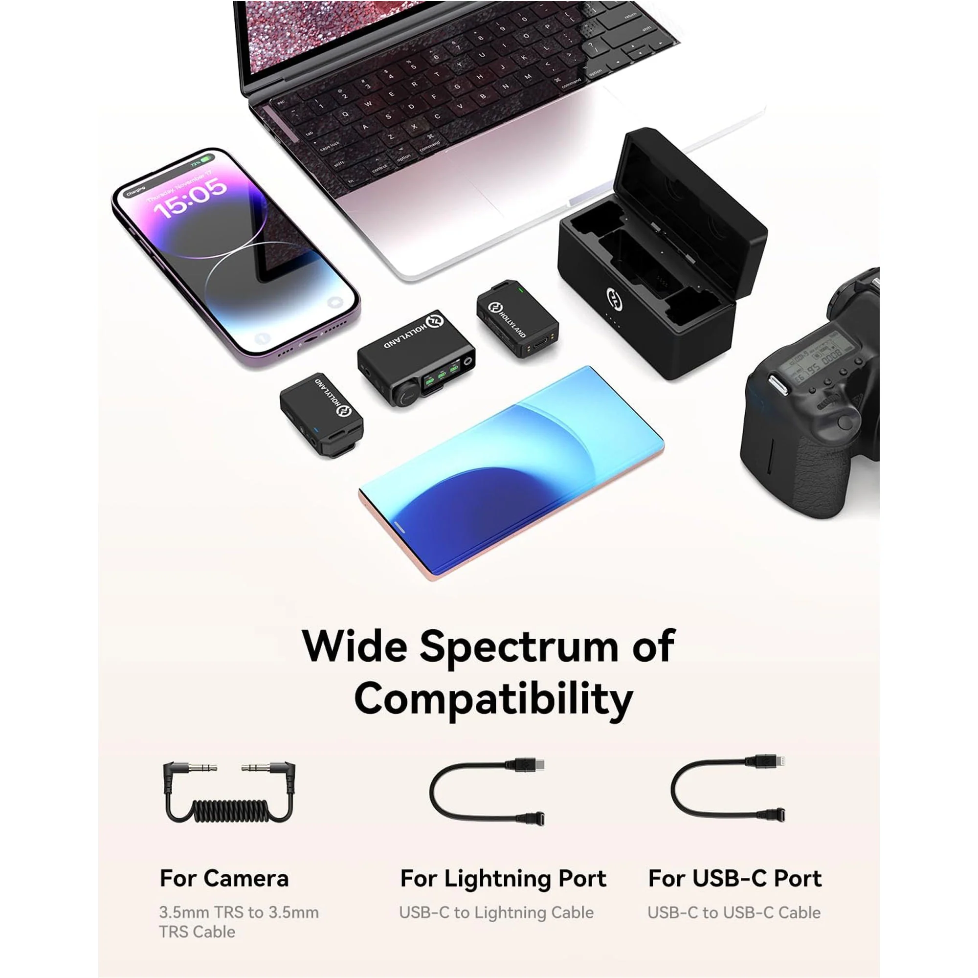 Hollyland Lark Max Wireless Lavalier Microphone System with Professional ENC, Studio Quality Audio, 22H Duration, 820ft(250m) Range, Compatible with DSLR Camera, iPhone, Android, PC-Black + Hollyland External Clip On Lavalier Microphone - Image 7