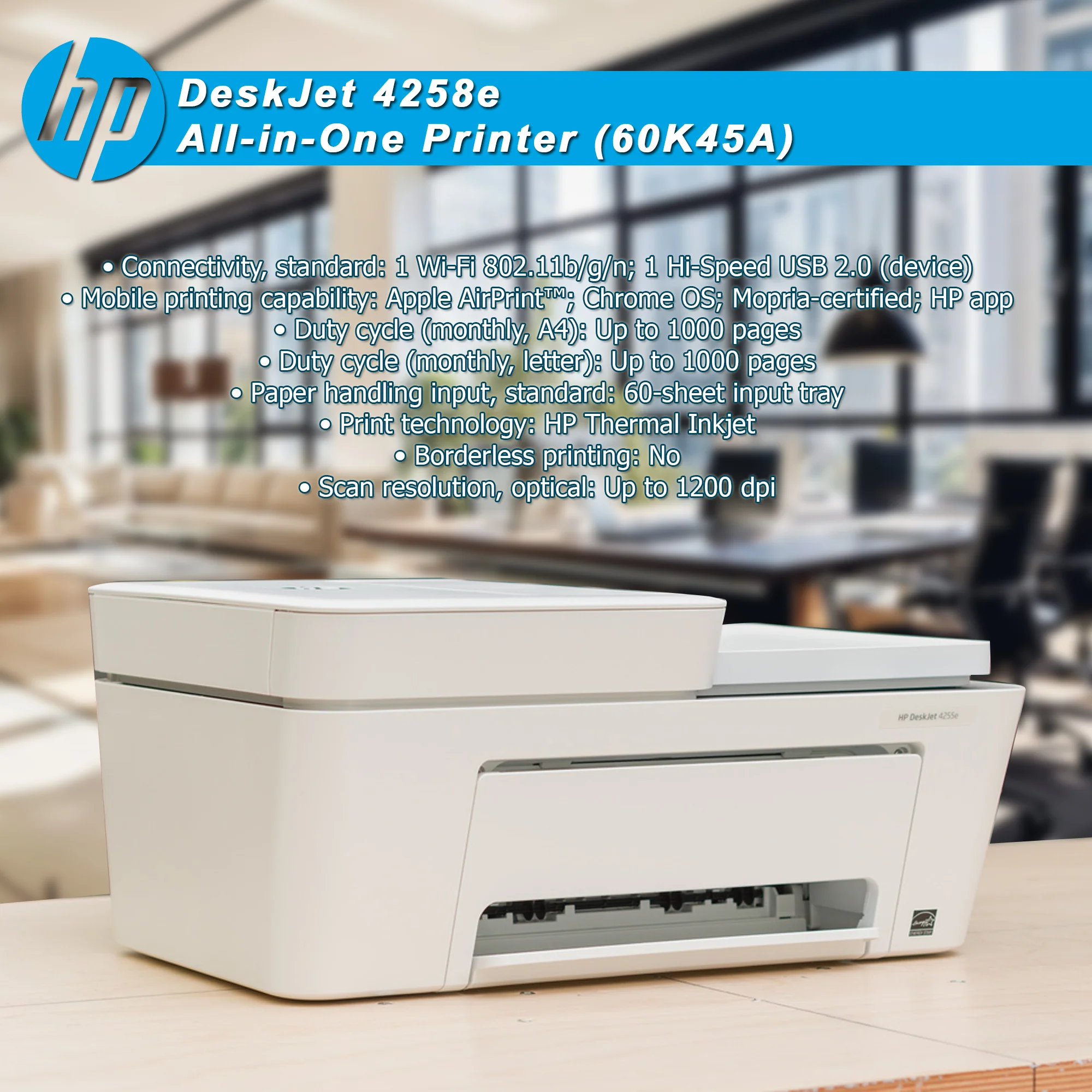 HP DeskJet 4258e All-in-One Printer with 2x HP 67XL High Yield Black and Tri-Color Original Ink Cartridge + USB Type A Male To B Male Cable - Image 6