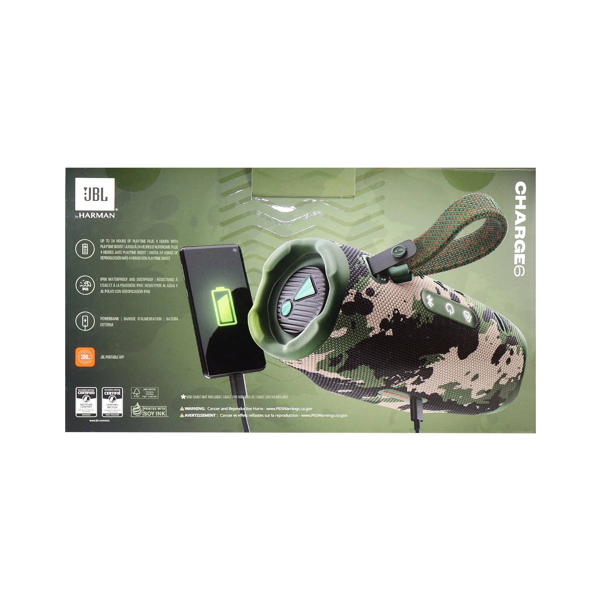 JBL Charge 6 Portable Bluetooth Wireless Speaker (Camoflauge) + 92783 Fitness and Wellness Plus Software Suite + JBL T110 in Ear Headphones - Image 5