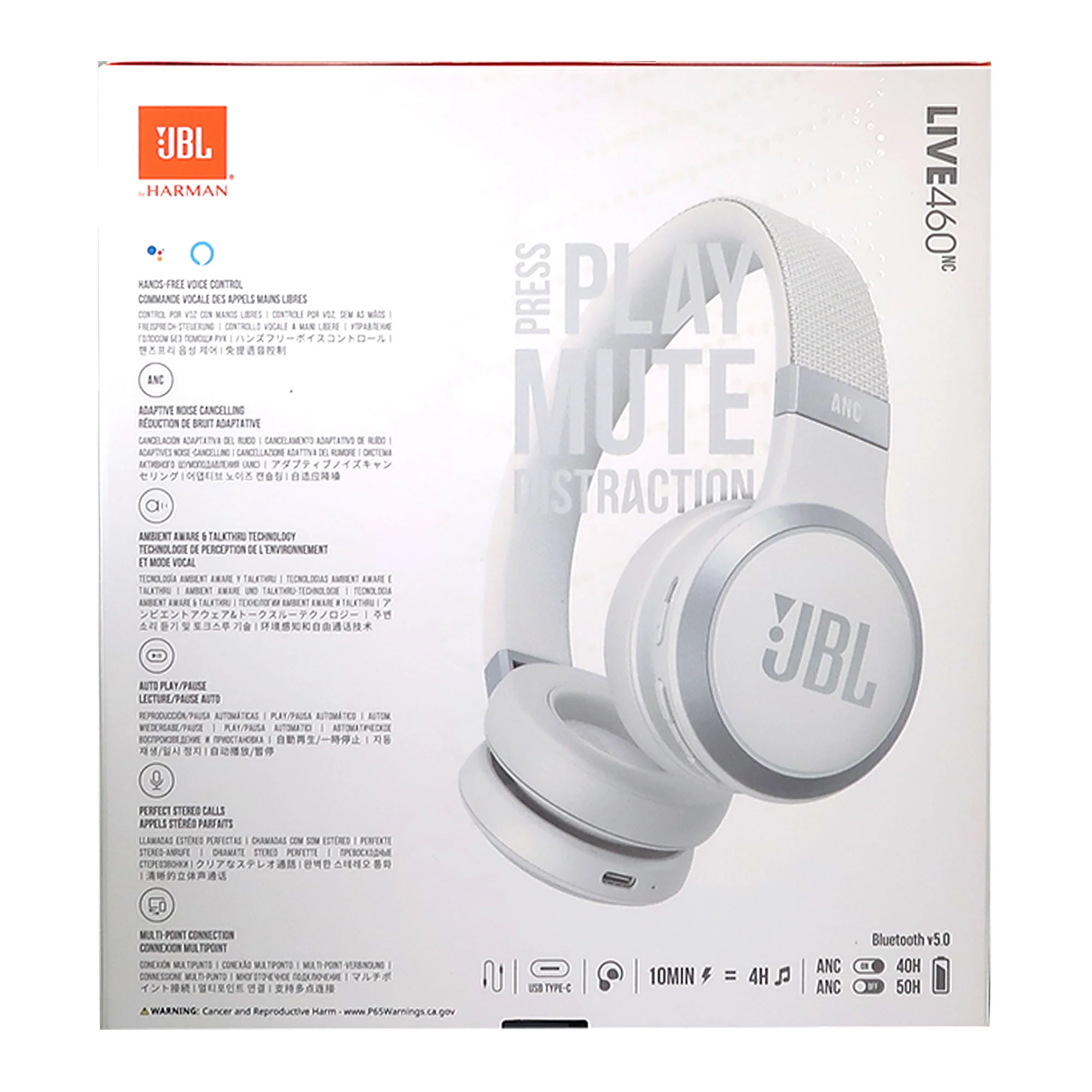 JBL Live 460NC Noise-Canceling Wireless On-Ear Headphones (White) - Image 6