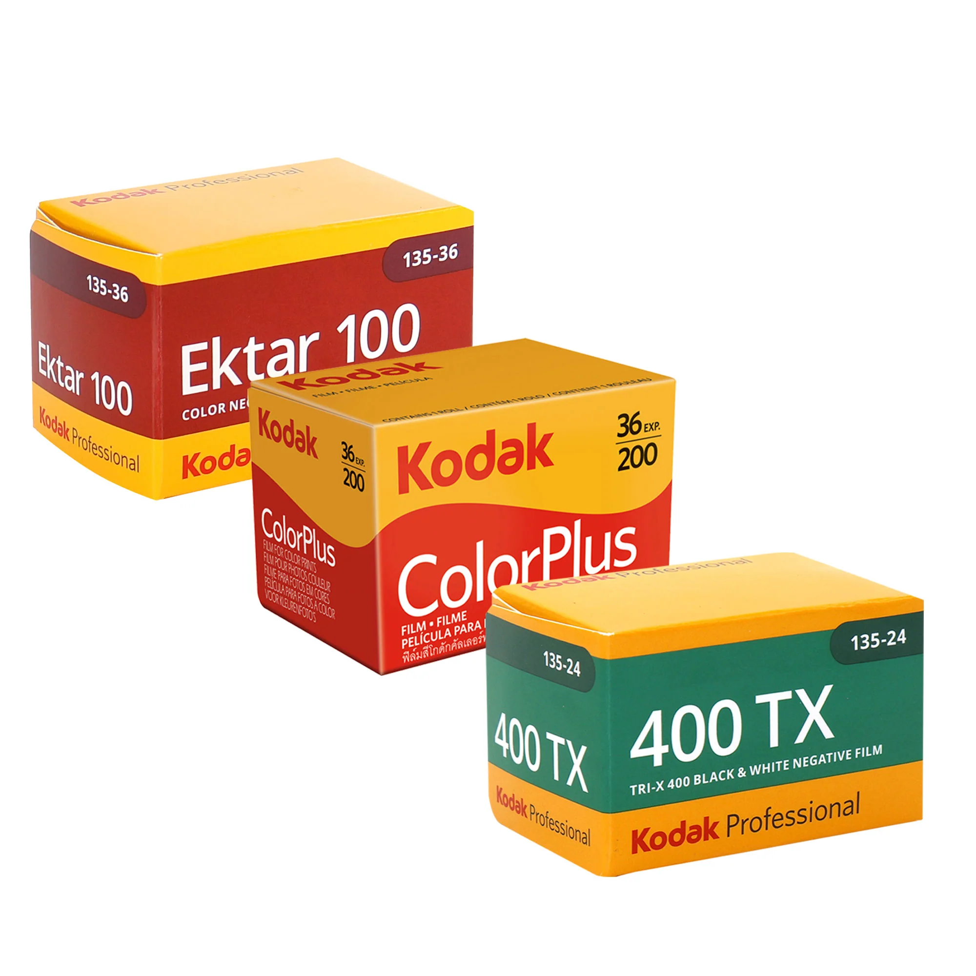 Kodak Professional 400TX Tri-X 400 Black & White Negative Film - 24 Exposures (1590652) + Kodak ColorPlus 200 Color Negative Film (35mm Roll Film, 36 Exposures) 6031470 + Kodak Professional Ektar 100 Color Negative Film (35mm Roll Film, 36 Exposures)
