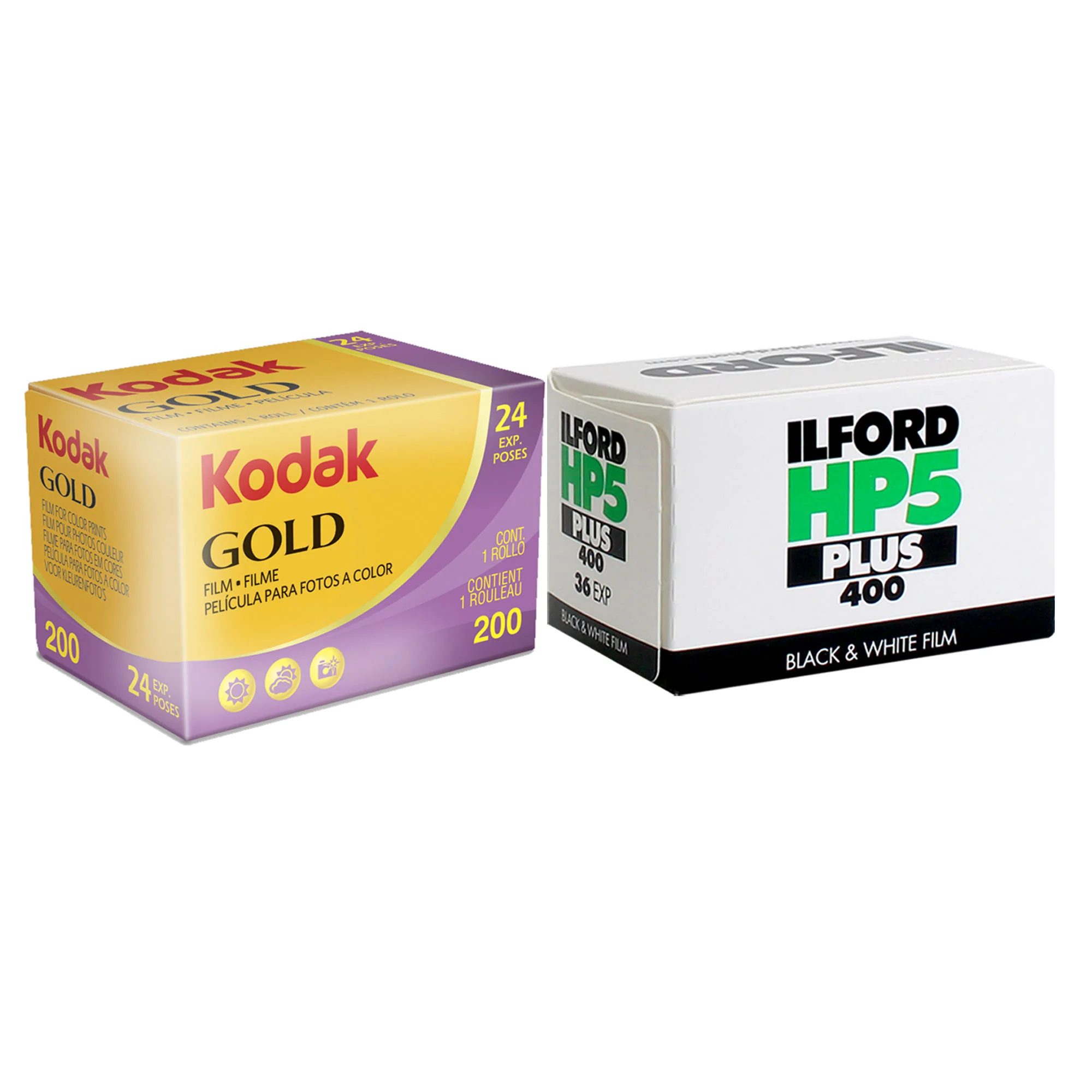 Kodak GOLD 200 Color Negative Film 35mm Roll Film, 24 Exposures + Ilford HP5 Plus Black and White Negative Film (35mm Roll Film, 36 Exposures)