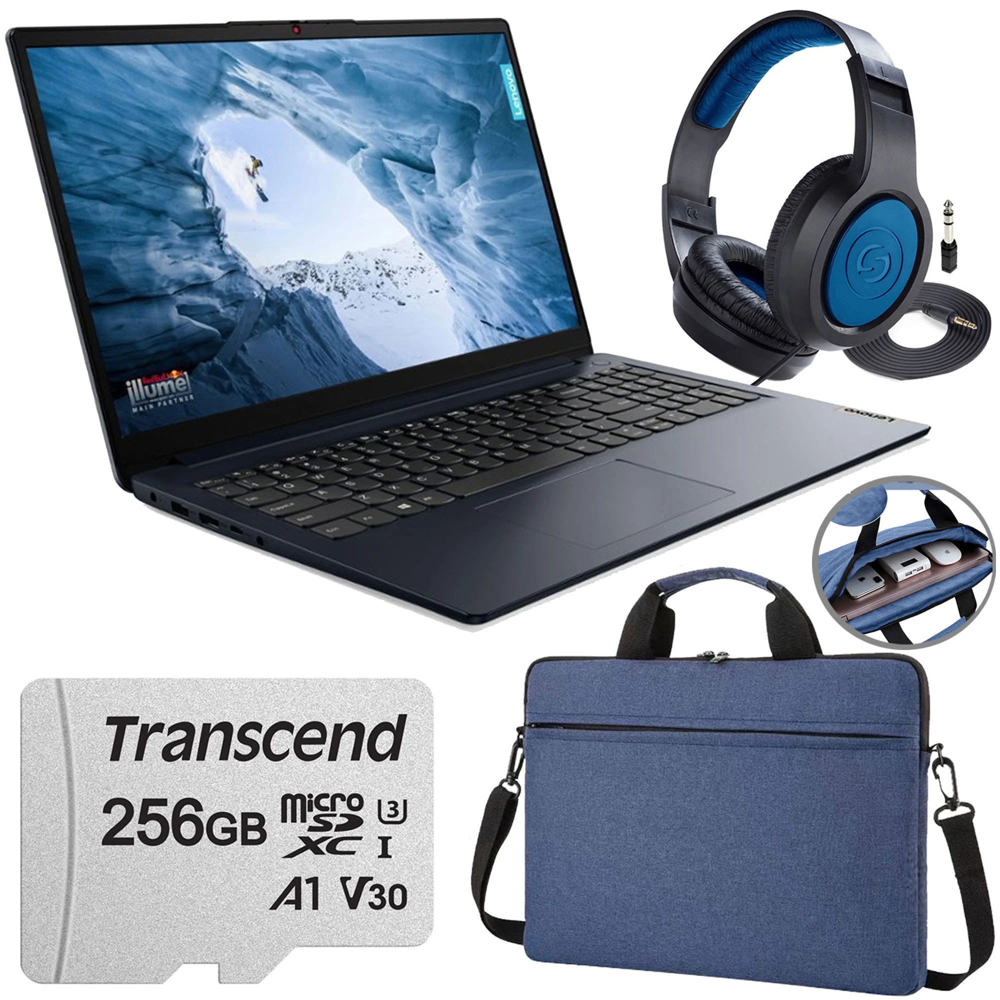 Lenovo IdeaPad 1i 15.6" FHD Touchscreen Laptop - Intel Core i5 - 8GB Memory with 512GB SSD Storage (Abyss Blue) + Laptop Bags for 15.6" Laptops + Transcend 256GB 300S UHS-I microSDXC Card + Samson SR350 Stereo Headphones + 10FT USB Type A Male To B Male C
