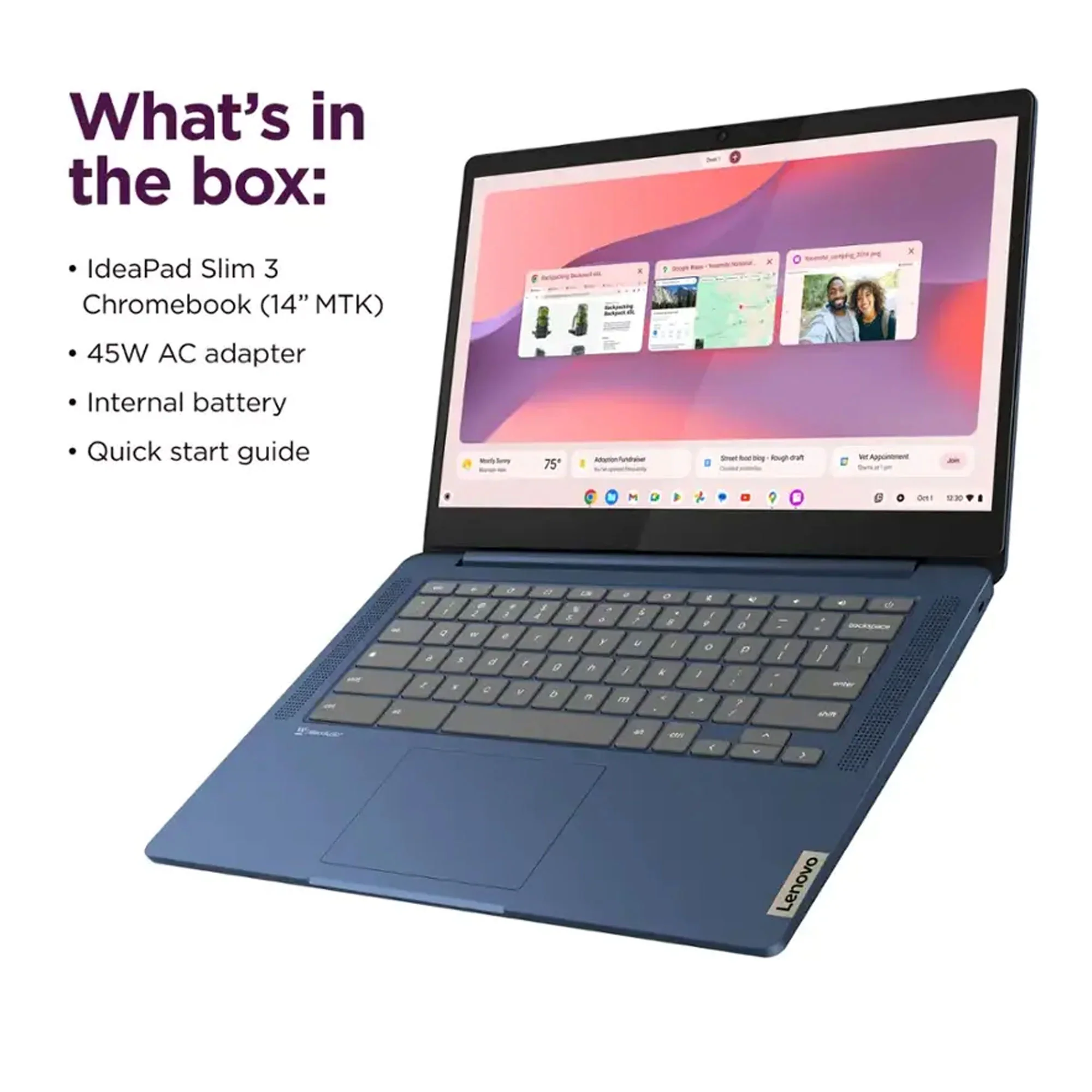 Lenovo IdeaPad Slim 3 Chromebook 14" Full HD Laptop - MediaTek Kompanio 520 - 4GB Memory - 64GB eMMC (Abyss Blue) with Transcend 256GB 300S UHS-I microSDXC Memory Card - Image 10