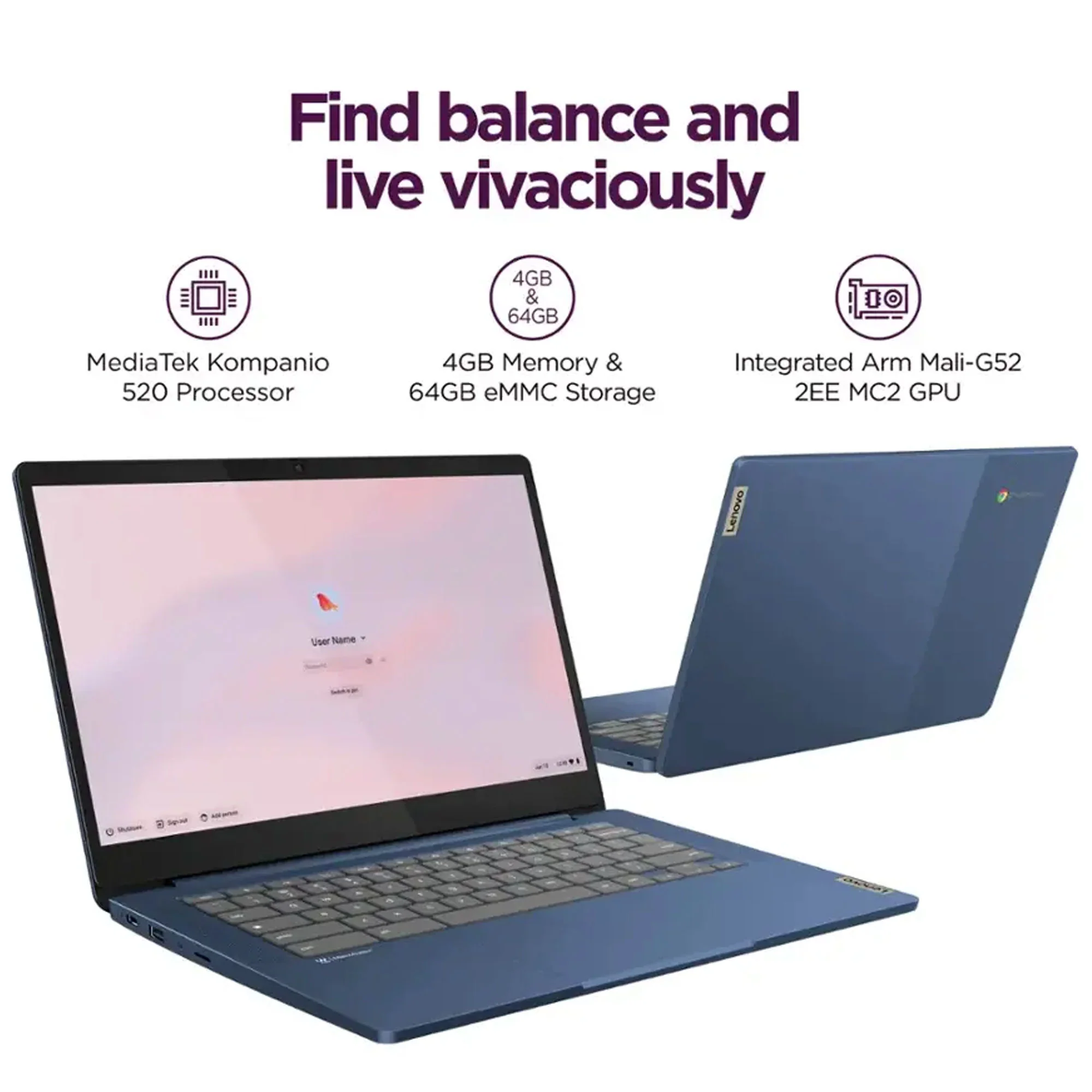 Lenovo IdeaPad Slim 3 Chromebook 14" Full HD Laptop - MediaTek Kompanio 520 - 4GB Memory - 64GB eMMC (Abyss Blue) with Transcend 256GB 300S UHS-I microSDXC Memory Card - Image 6