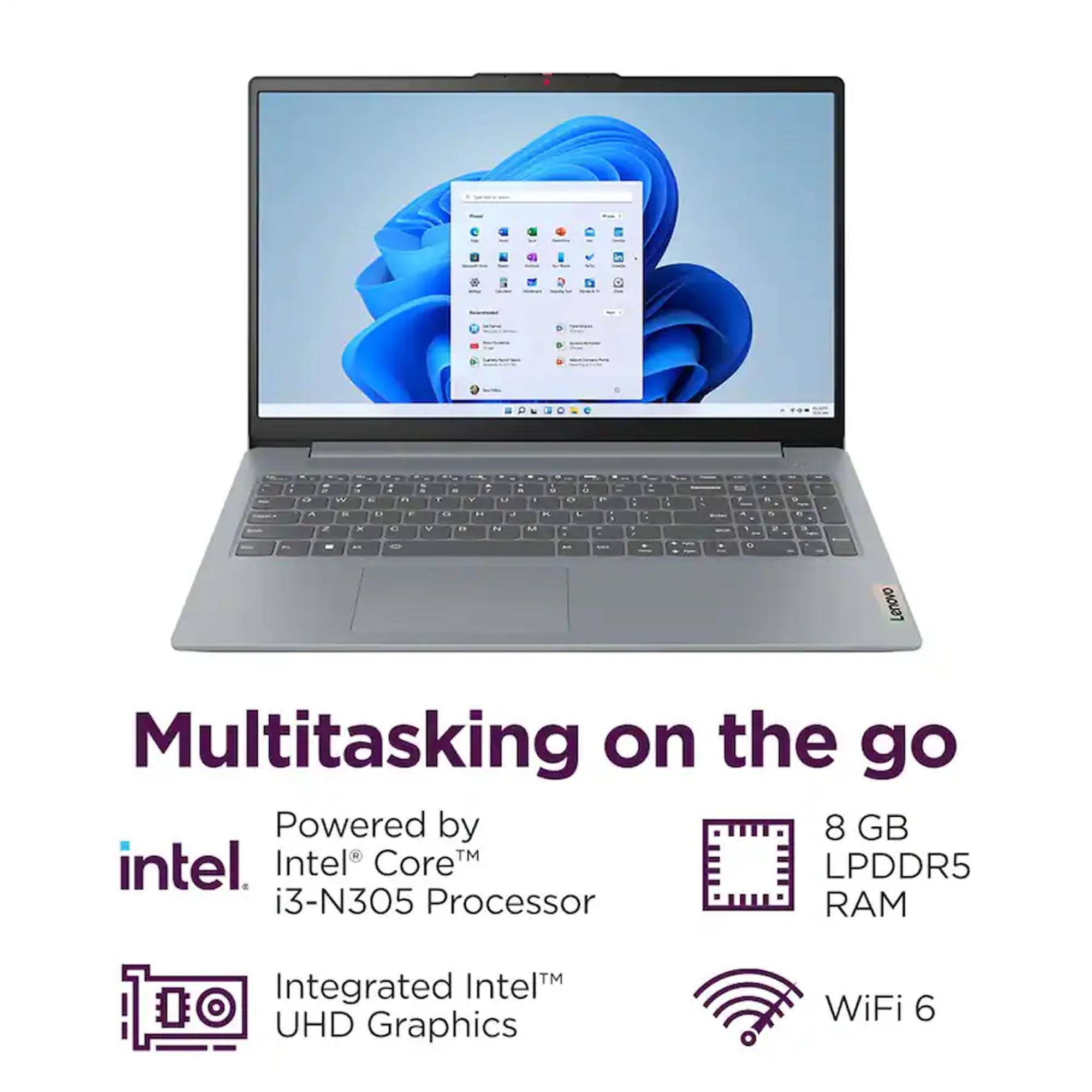 Lenovo IdeaPad Slim 3i 15.6" Full HD Laptop Intel Core i3-N305 - 8GB Memory, 128GB UFS (Arctic Grey) Accessory Bundle - Image 2