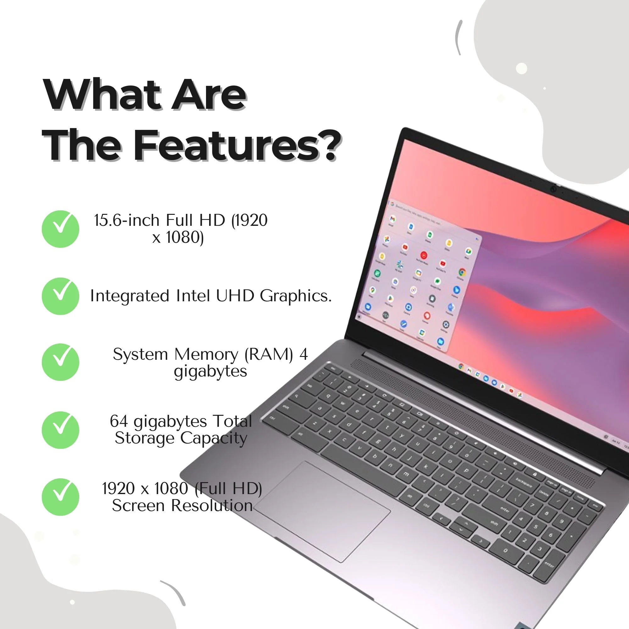 Lenovo IdeaPad 3i Chromebook 15.6" FHD Intel Celeron Laptop - 4GB Memory with 64GB eMMC Storage (Artic Grey) with Poly Blackwire 5220 Stereo Wired Headset Bundle - Image 2