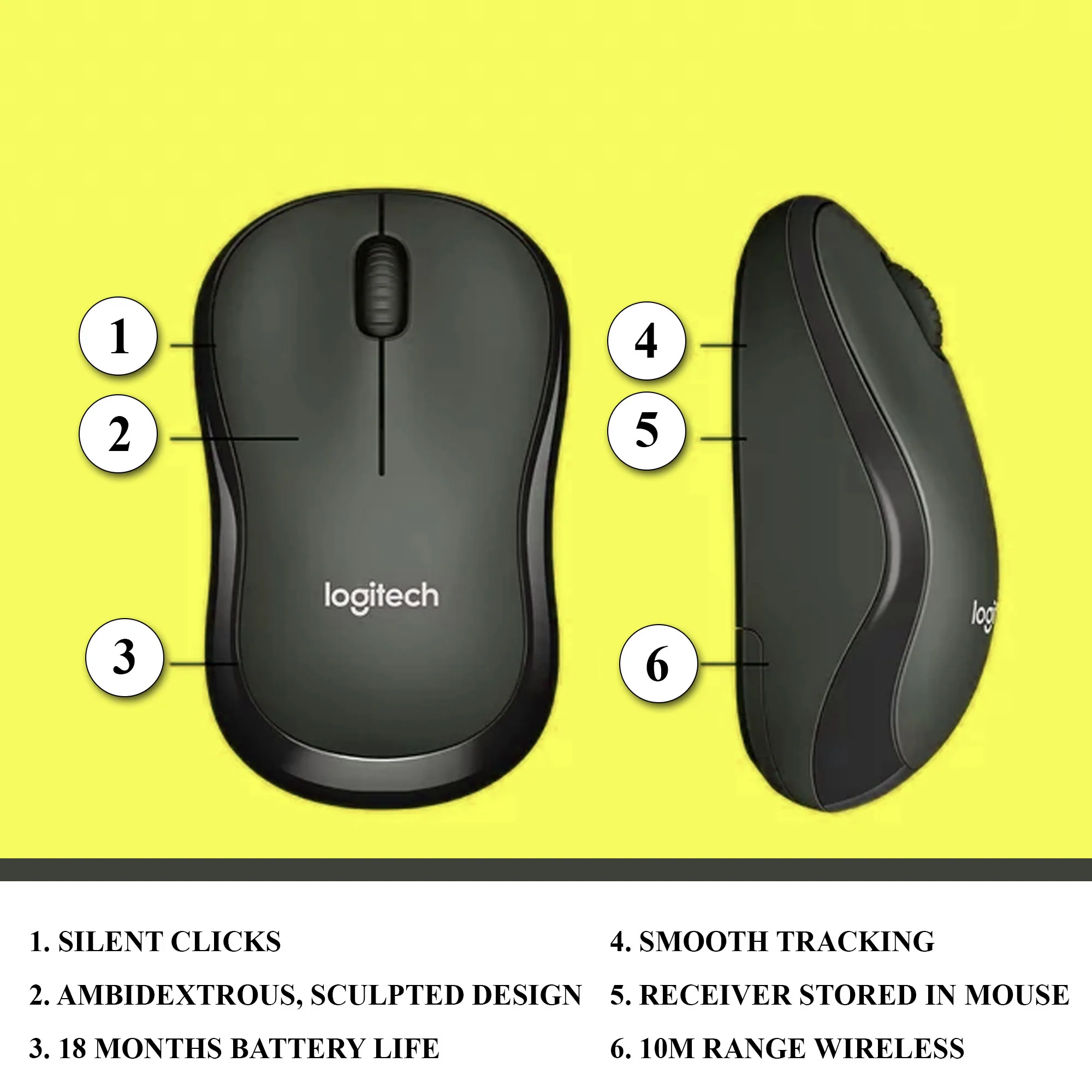 Logitech Silent Touch Wireless Mouse (Black) - Image 8