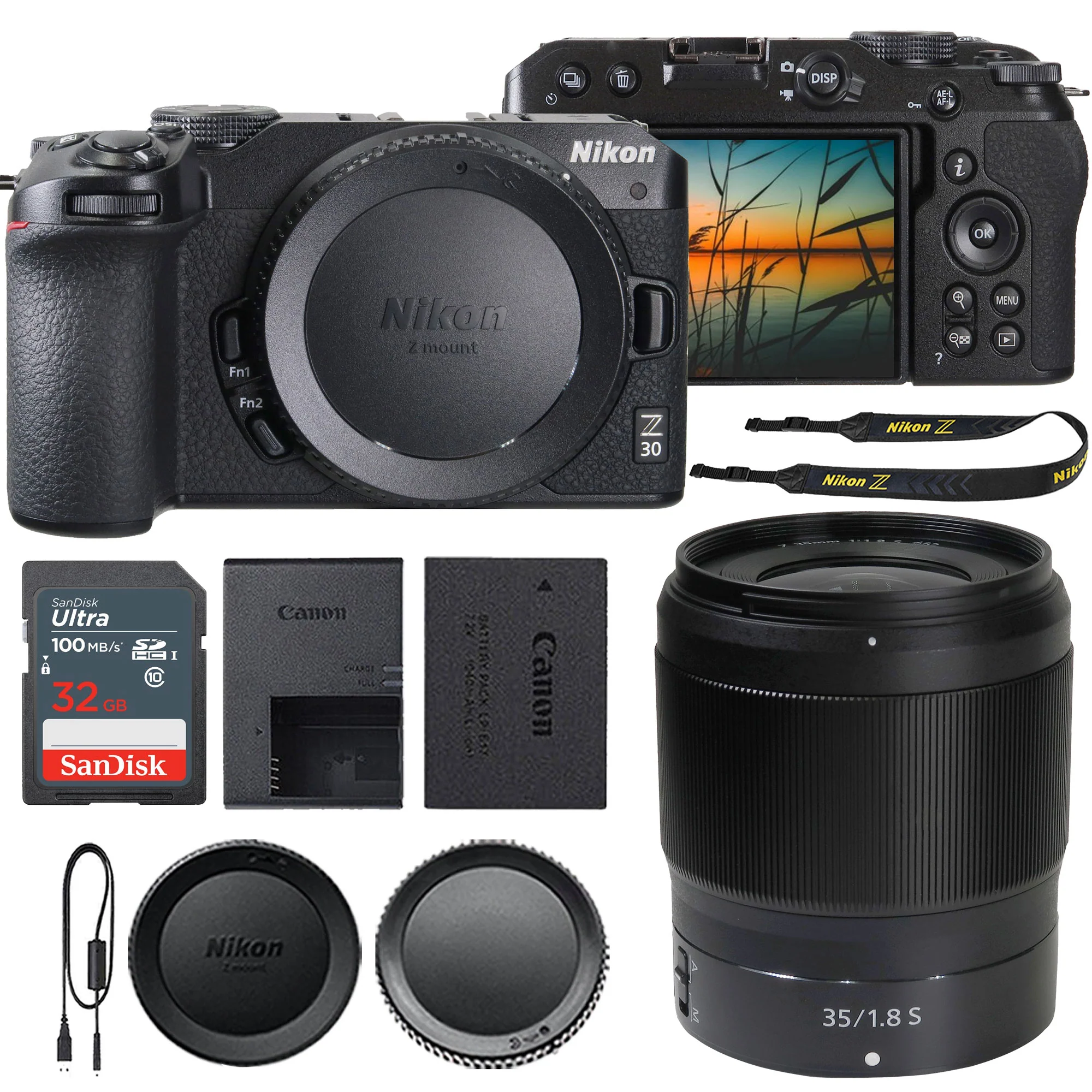 Nikon Z 30 Mirrorless Camera Body Only (Black) + Nikon NIKKOR Z 35mm f/1.8 S Lens + SanDisk 32GB SDHC Ultra 100MB/s + BePro BC-2 Case (Medium)