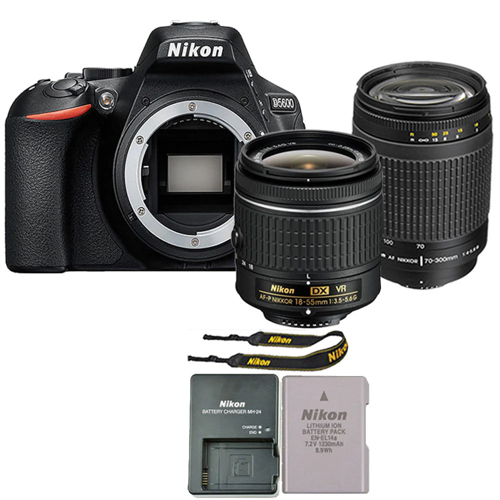Nikon D5600 24.2MP Digital SLR Camera with 18-55mm f/3.5 - 5.6G VR AF-P DX Nikkor Lens and Nikon 70-300mm f/4-5.6G AF Zoom-Nikkor Lens