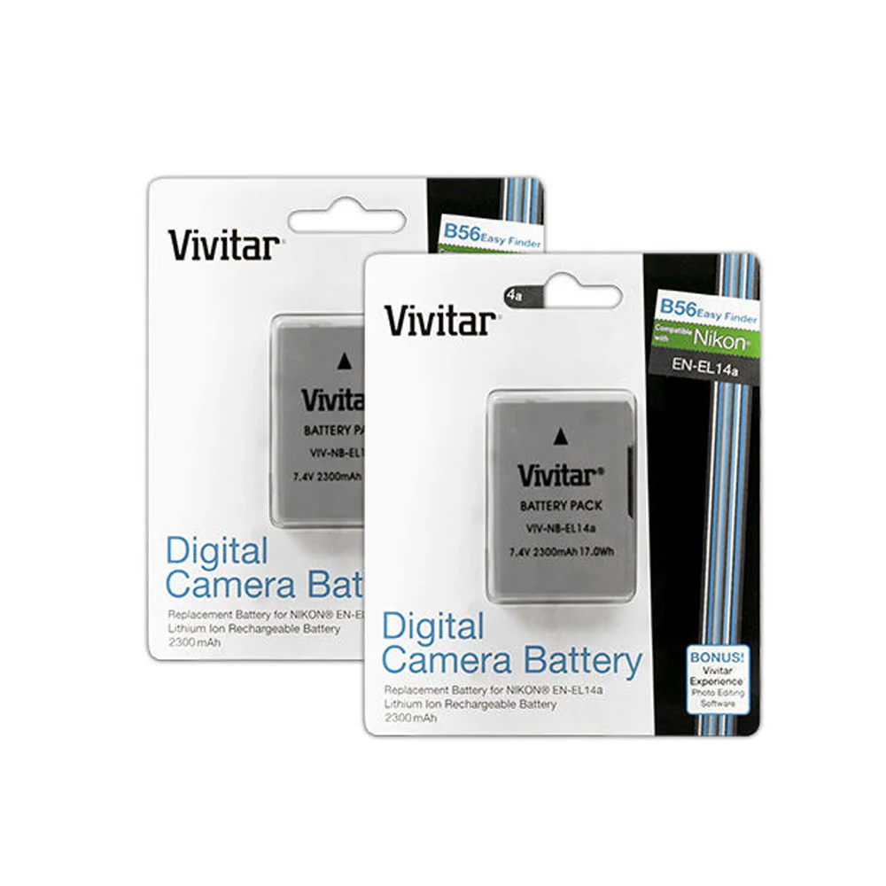 EN-EL14 Replacement Lithium-Ion Battery (2x) + Charger + Cleaning Cloth + Dust Blower + Lens Pen + 3pc Cleaning Kit - Image 2