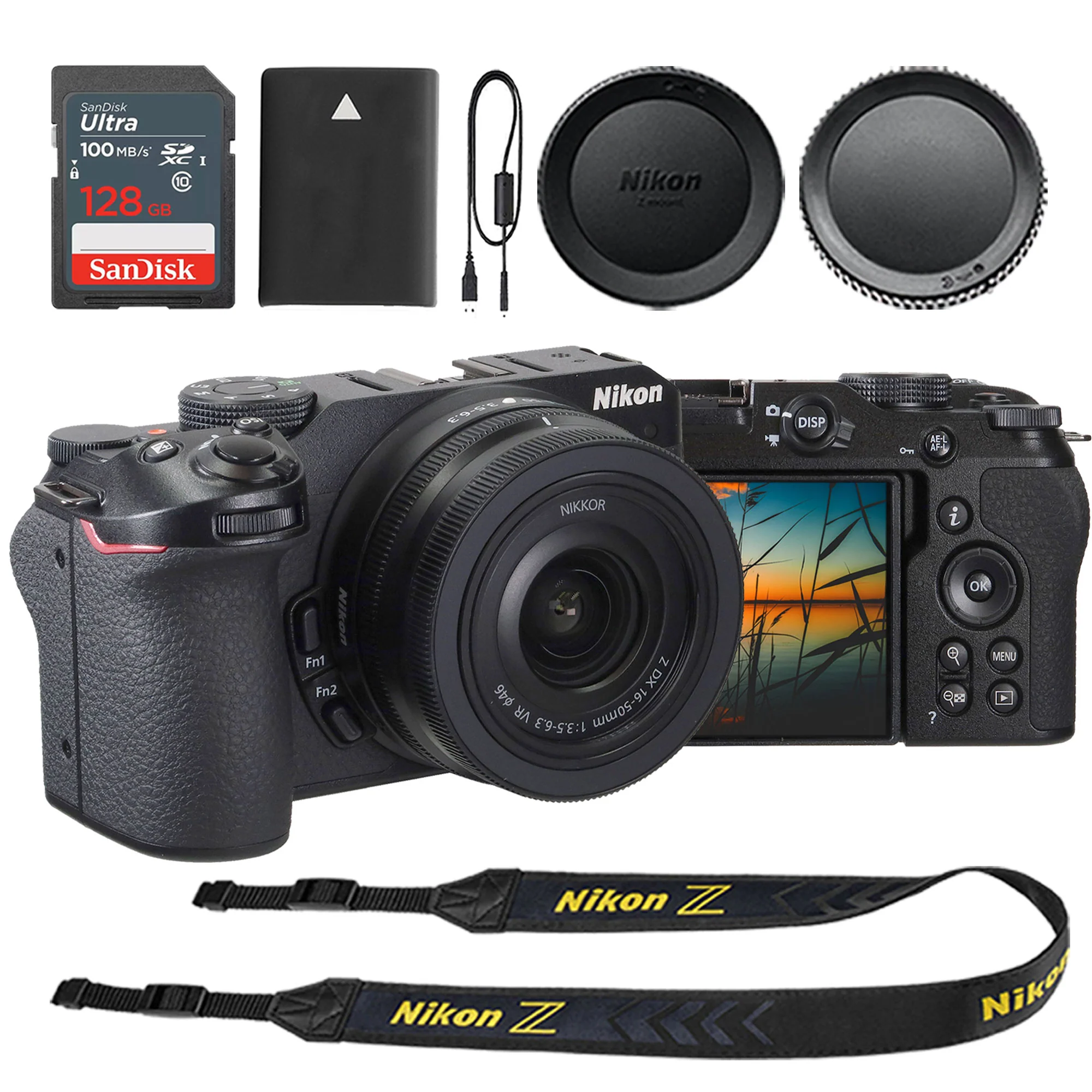 Nikon Z30 Mirrorless Camera with DX 16-50mm Lens (Black) + Sandisk Ultra 128 GB SDXC UHS I Memory Card 100 MBs