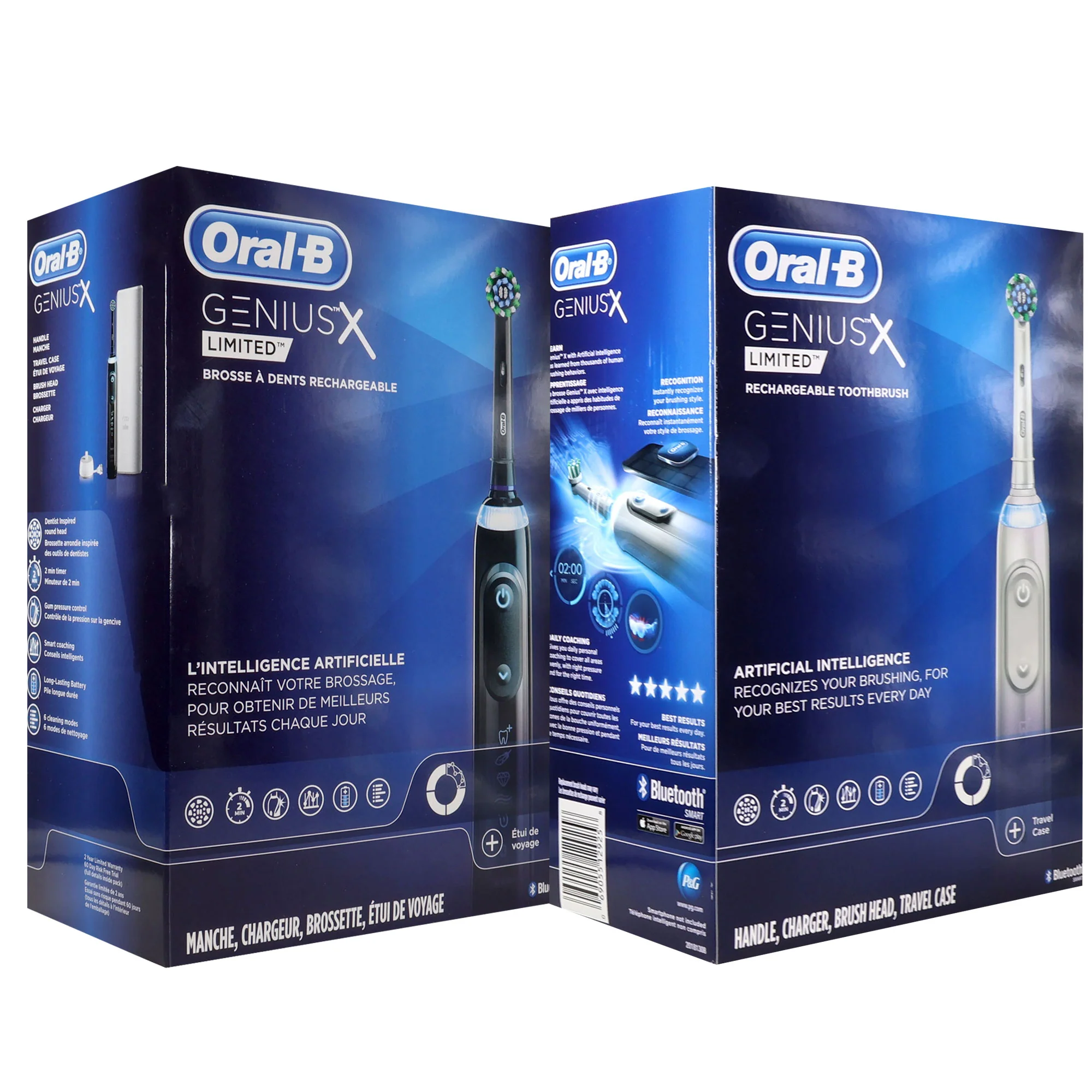 Oral-B Genius X Limited Rechargeable Electric Toothbrush with 1 Replacement Brush Head, Travel Case, Midnight Black + Oral-B Genius X Limited Rechargeable Electric Toothbrush with 1 Replacement Brush Head, Travel Case, White
