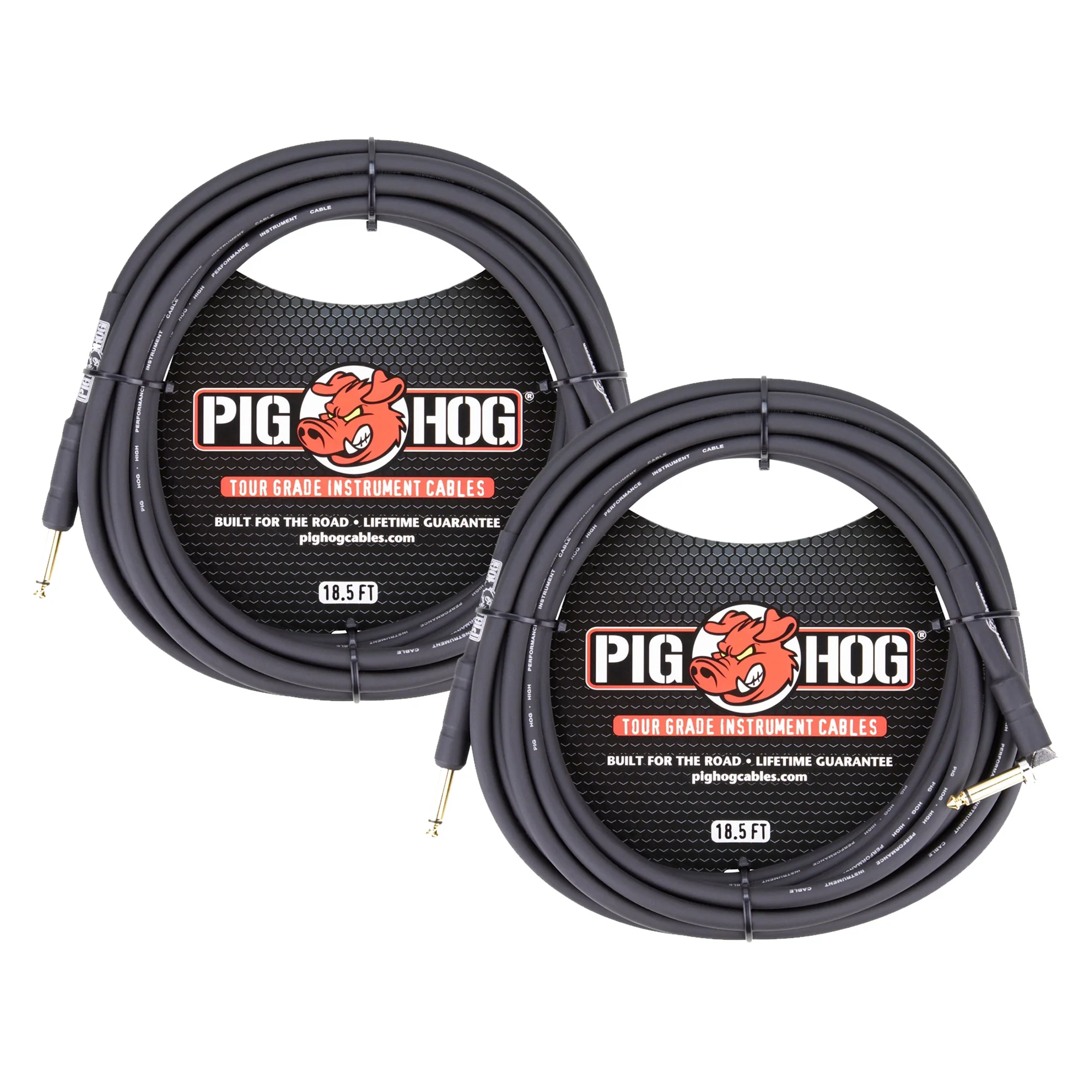 2x Pig Hog Tour Grade 18.5 1/4" - 1/4" 8mm Instrument Cable Straight to Right Angle Connectors - Image 3