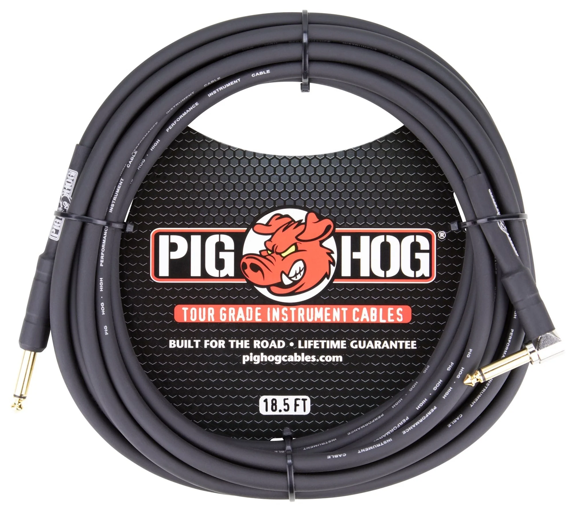 5x Pig Hog Tour Grade 18.5 1/4" - 1/4" 8mm Instrument Cable Straight to Right Angle Connectors - Image 2
