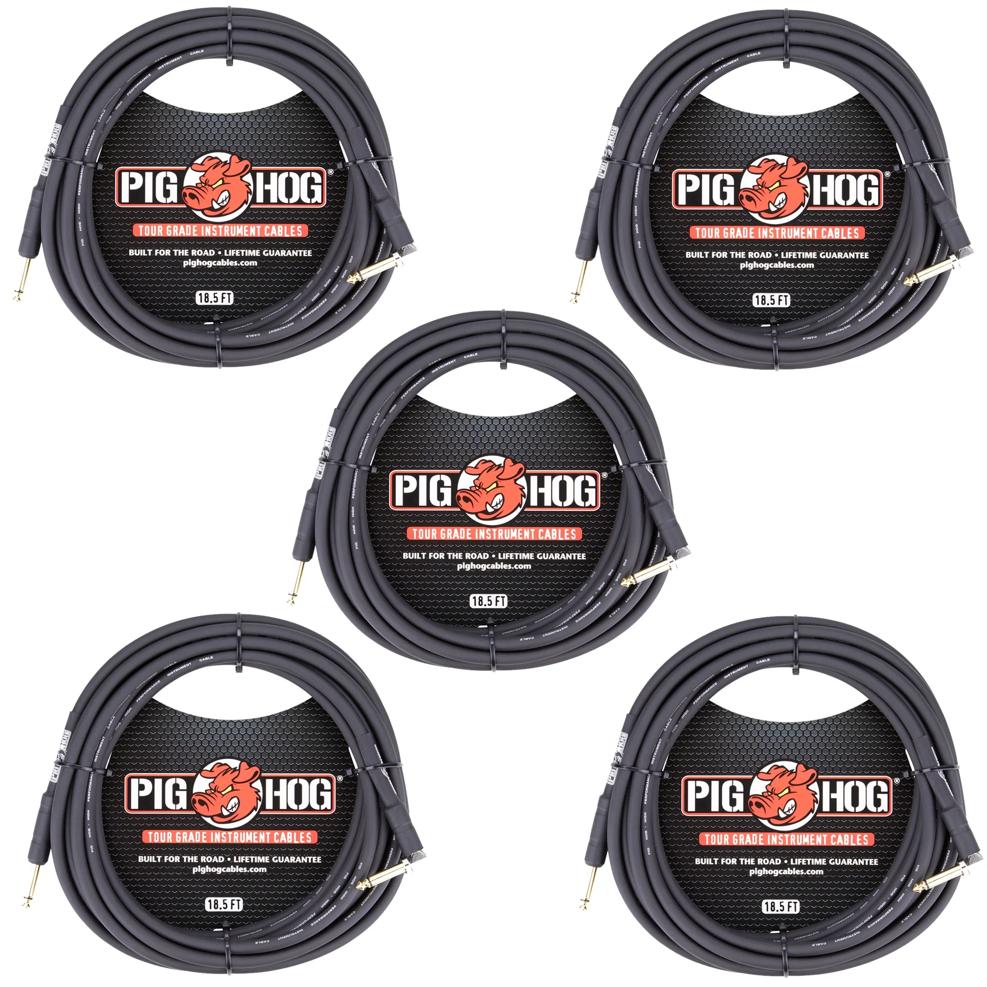 5x Pig Hog Tour Grade 18.5 1/4" - 1/4" 8mm Instrument Cable Straight to Right Angle Connectors - Image 3