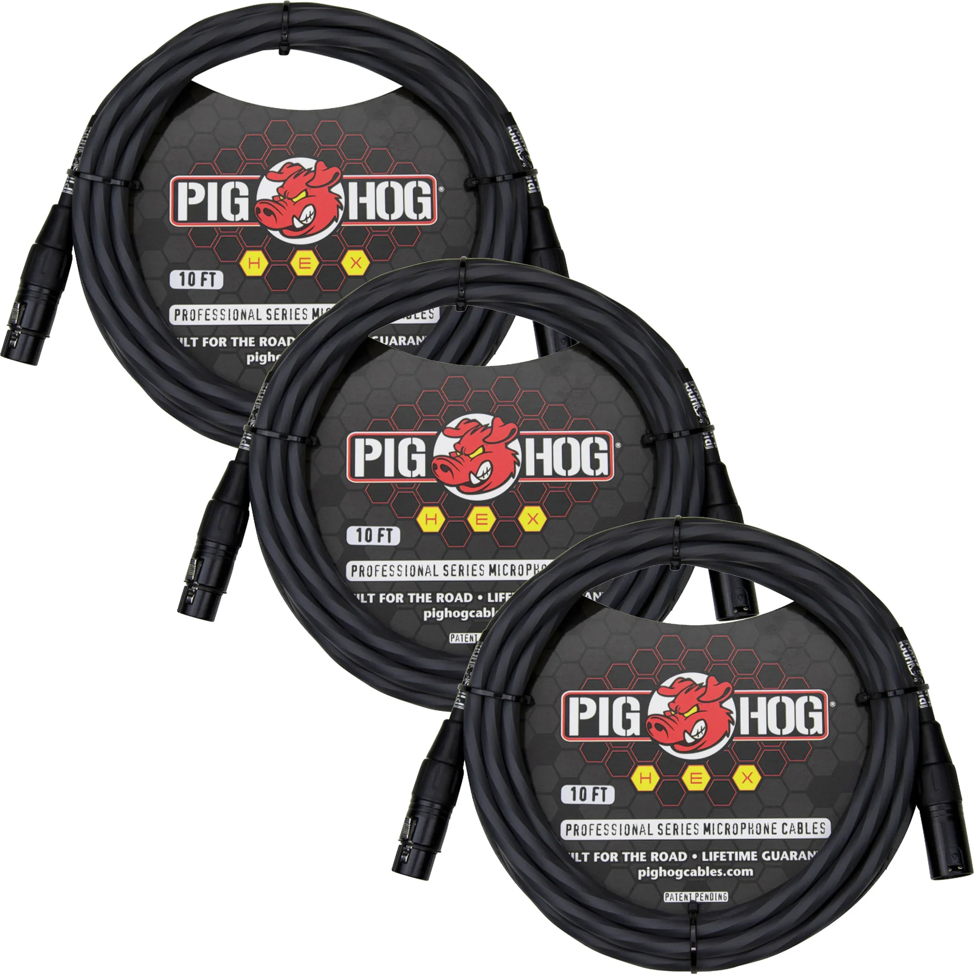 3x Pig Hog Hex Sereis Mic Cables 10.