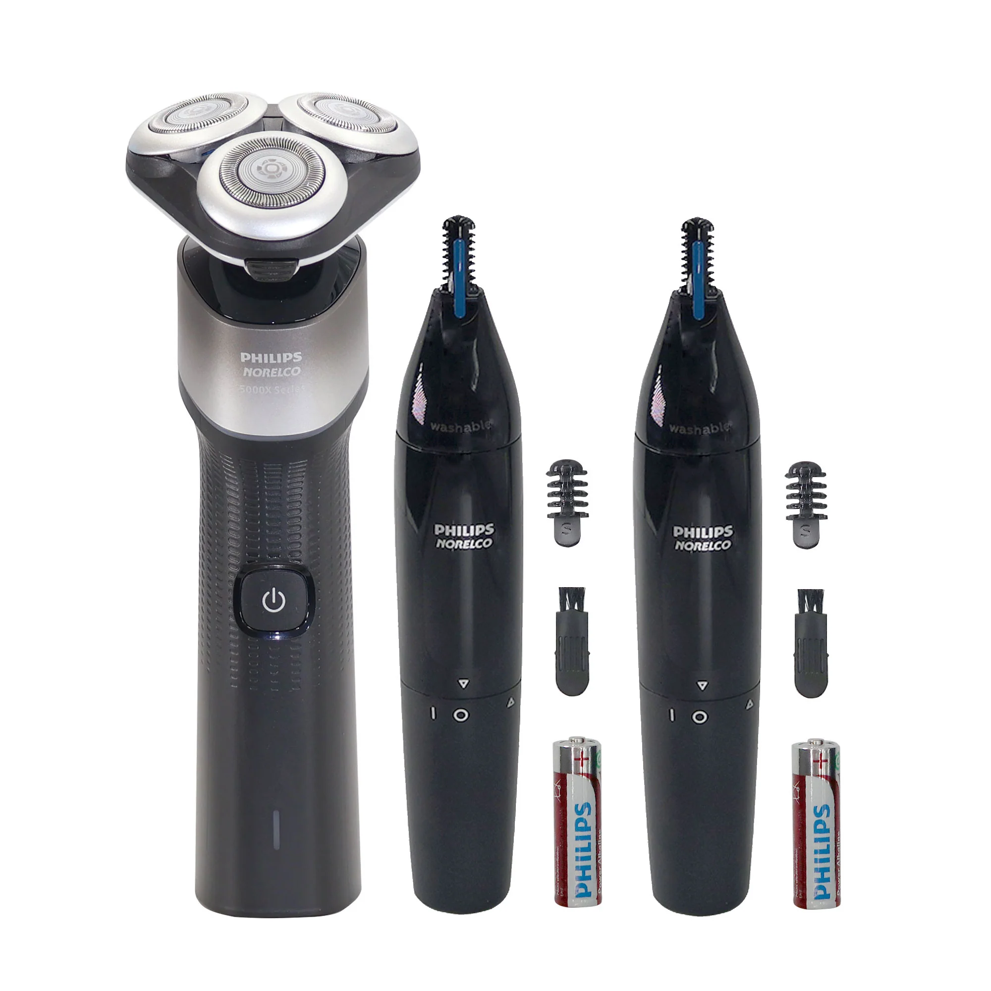 Philips Norelco 5000X Rechargeable Wet & Dry Shaver X5004/84 + 2x Philips Norelco Ultimate Comfort Nose Trimmer 1000 Battery Powered NT1605/60