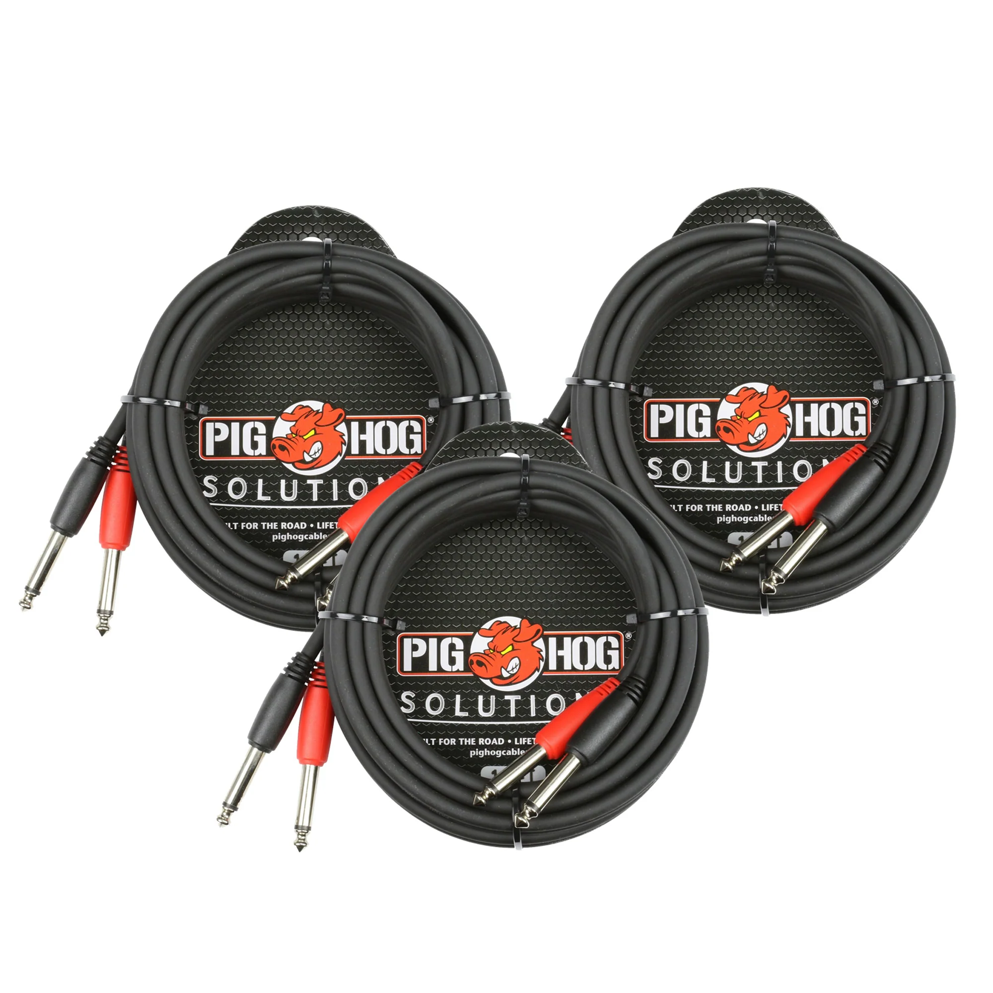 3x Pig Hog Dual 1/4" Mono (Male) Cable, 10 ft - PD-21410