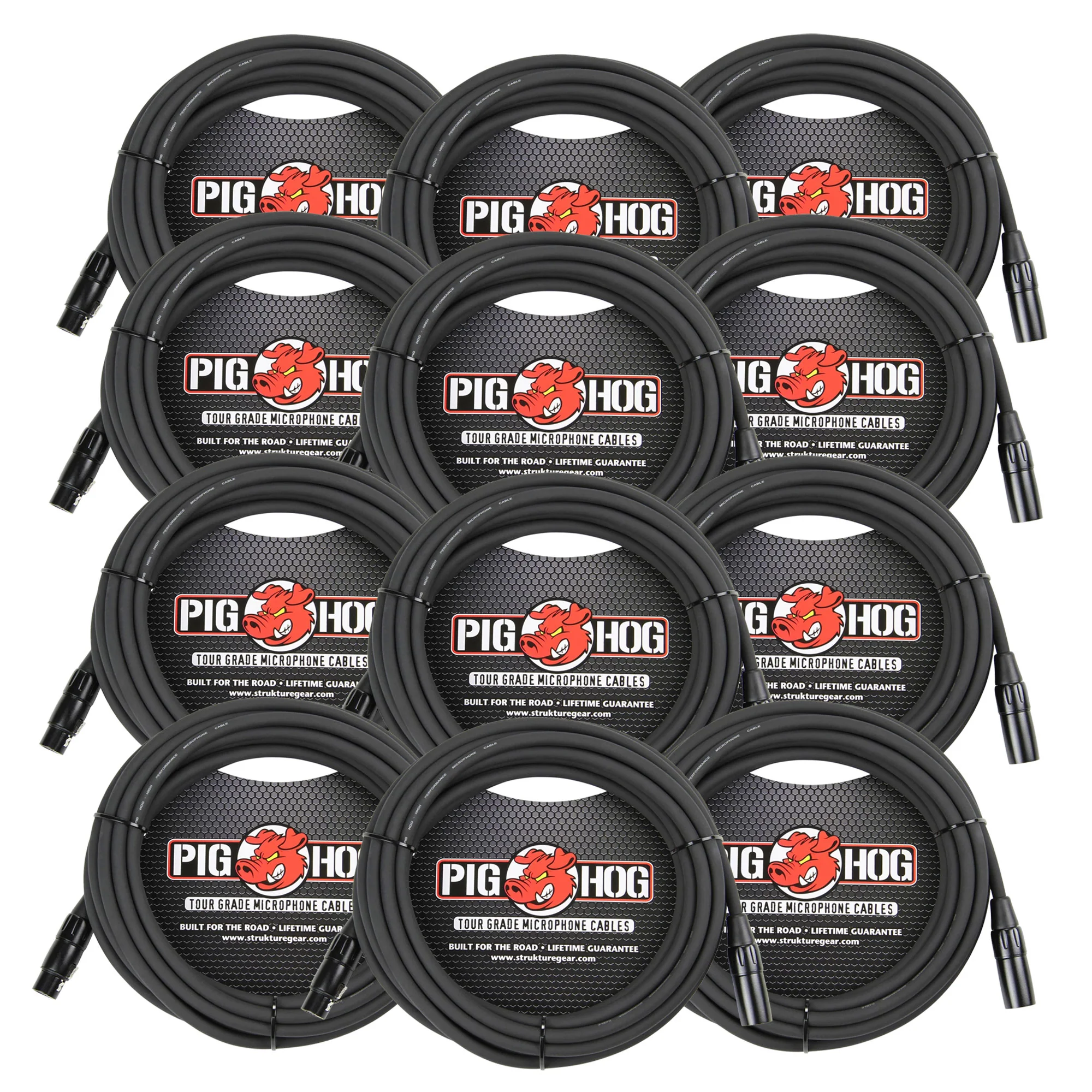 12x Pig Hog High Performance 8mm XLR Microphone Cable, 25 ft - PHM25