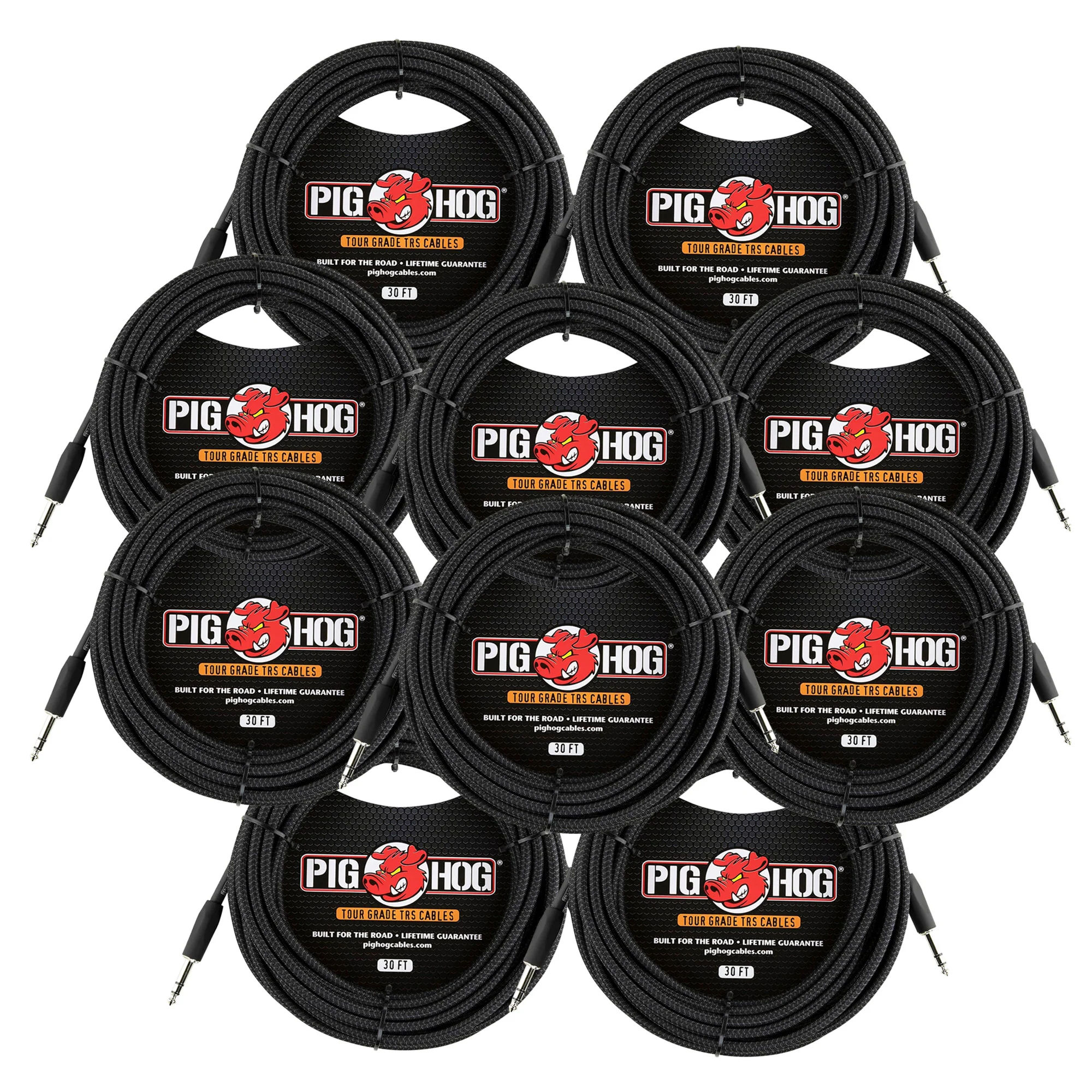 10x Pig Hog PTRS30BK Black Woven TRS Cable 30ft