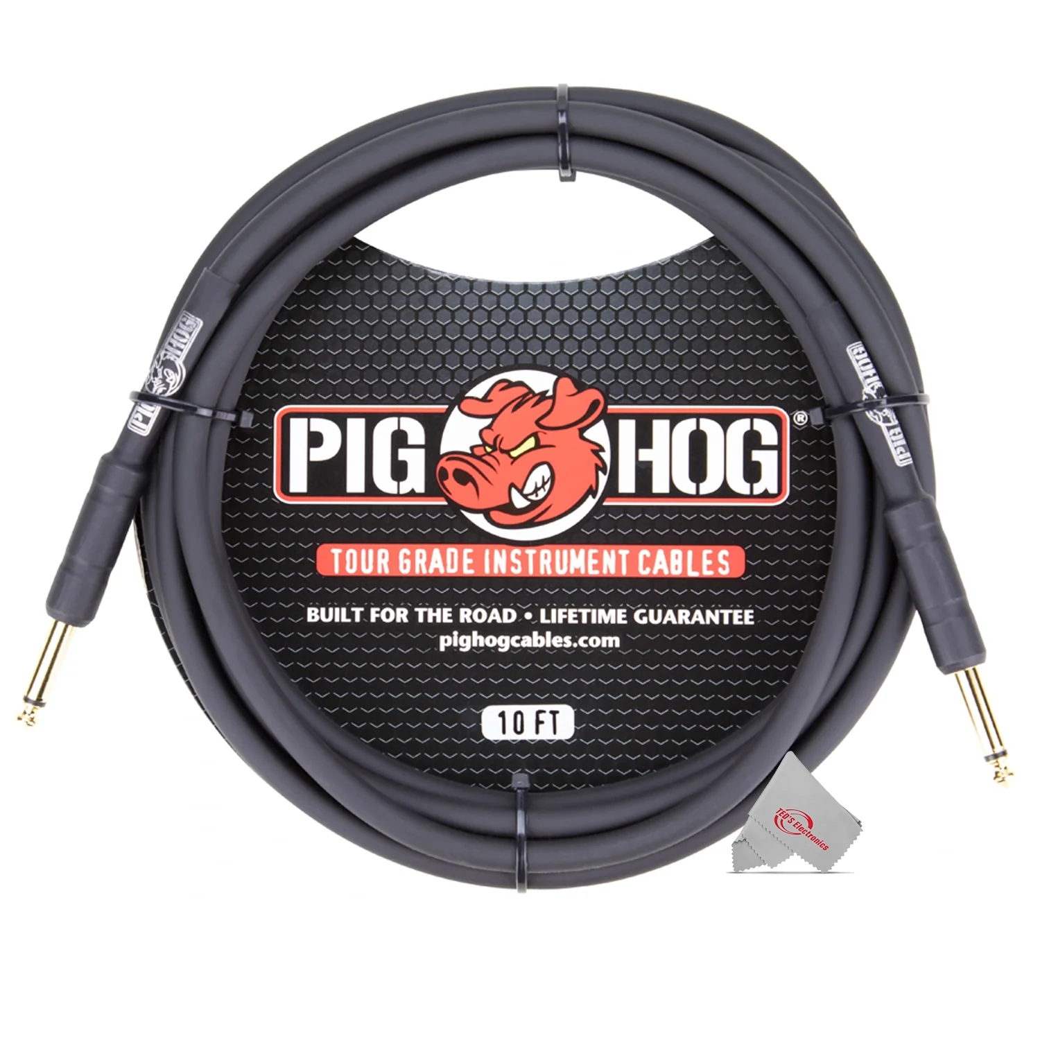 Pig Hog Tour Grade 10 Instrument Cable 1/4 Inch to 1/4 Inch Straight Connectors Black - PH10 - 2 Units - Image 2