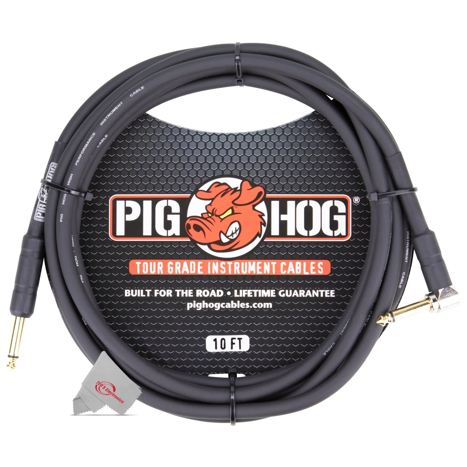 Pig Hog Tour Grade 10 Instrument Cable 1/4 Inch to 1/4 Inch Right Angle to Straight Connectors - PH10R - 3 Units - Image 2