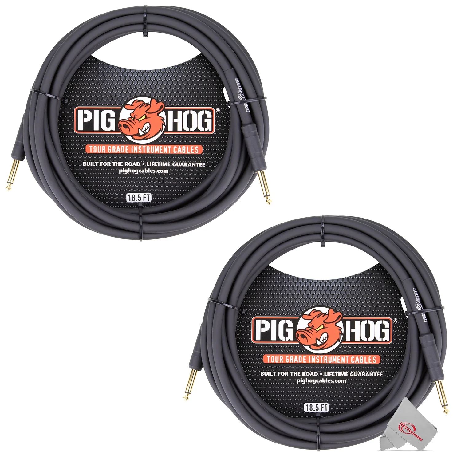 Pig Hog Tour Grade 18.5 Instrument Cable 1/4 Inch to 1/4 Inch Straight Connectors - PH186 - 2 Units