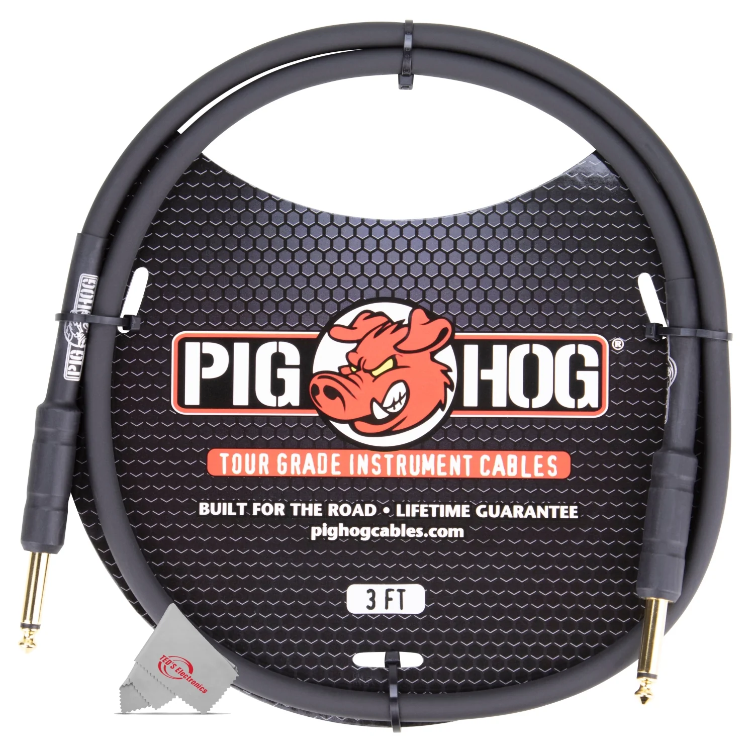 Pig Hog Tour Grade 3 ft Instrument / Patch Cable 1/4 Inch to 1/4 Inch Straight Connectors - PH3 - 5 Units - Image 2