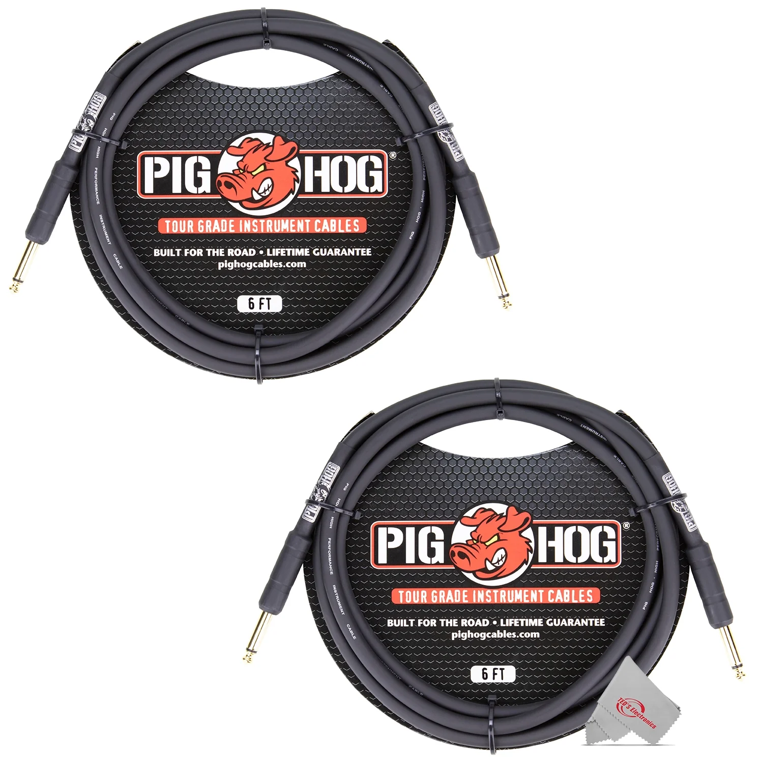 Pig Hog Tour Grade 6  Instrument Cable 1/4 Inch to 1/4 Inch Straight Connectors - PH6R - 2 Units