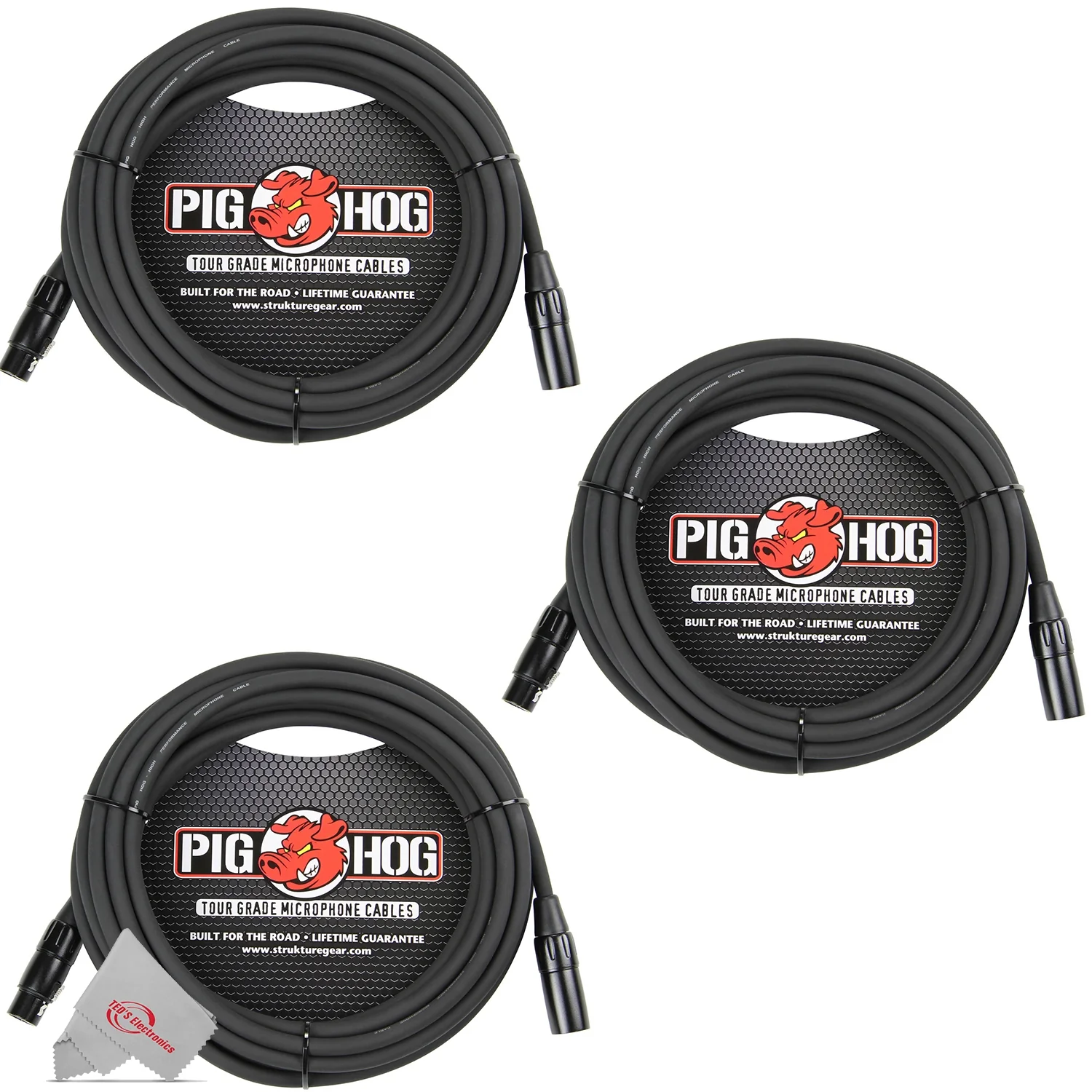 Pig Hog 8mm XLR Microphone Cable Male to Female 20 Ft Fully Balanced Premium Mic Cable - 3 Units