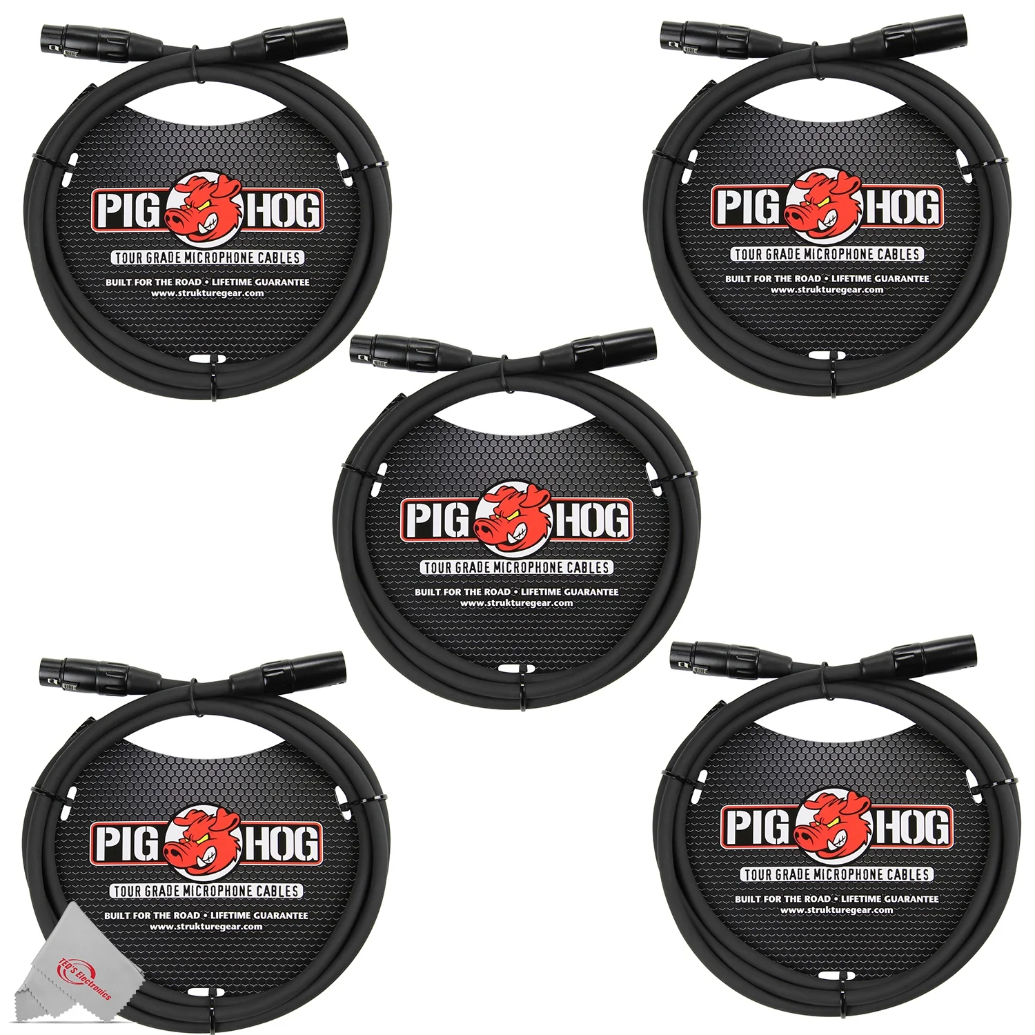 Pig Hog 8mm XLR Microphone Cable Male to Female 6 Ft Fully Balanced Premium Mic Cable - 5 Units