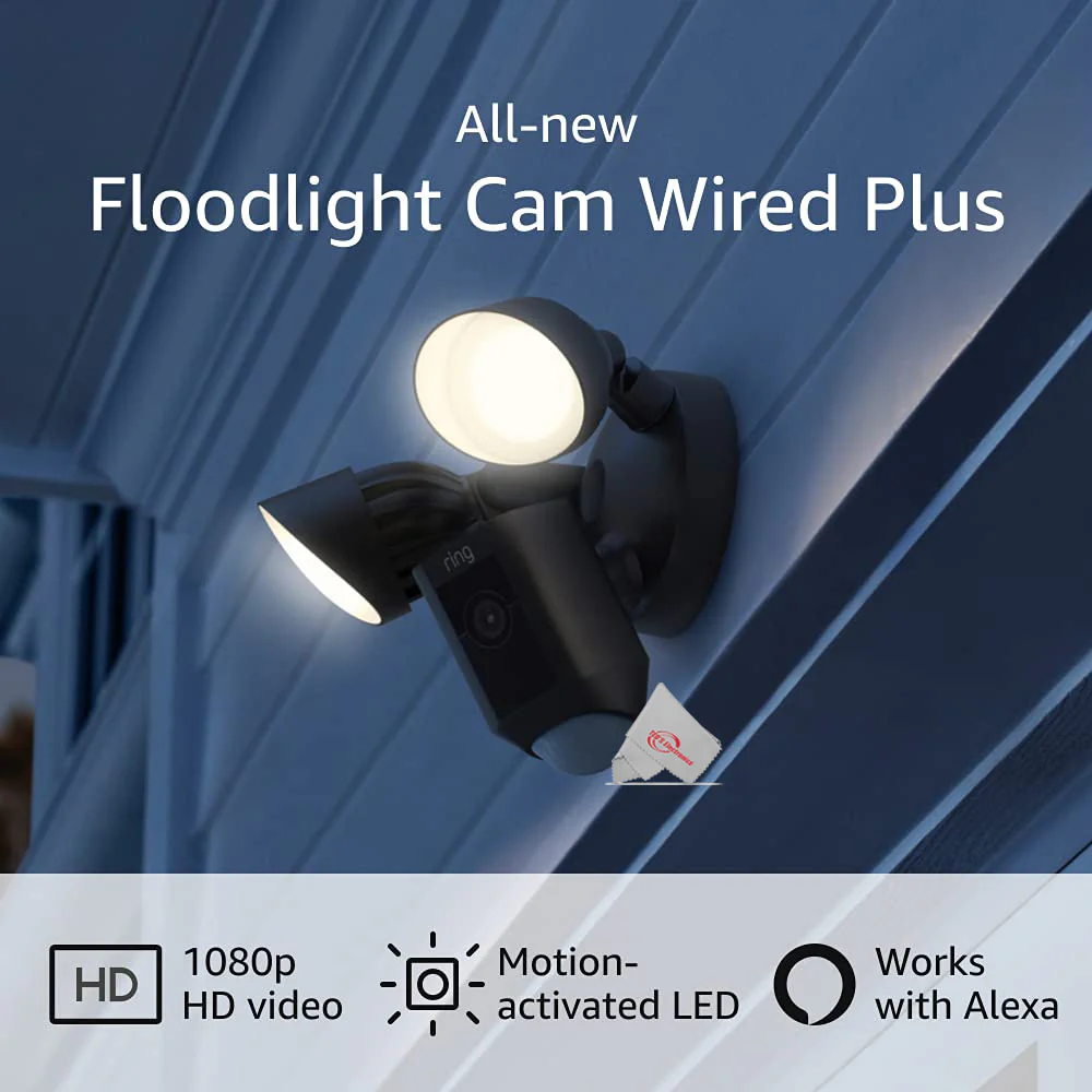 RING Floodlight Cam Wired Plus Motion-Activated 1080p HD Black - 3 Units - Image 3