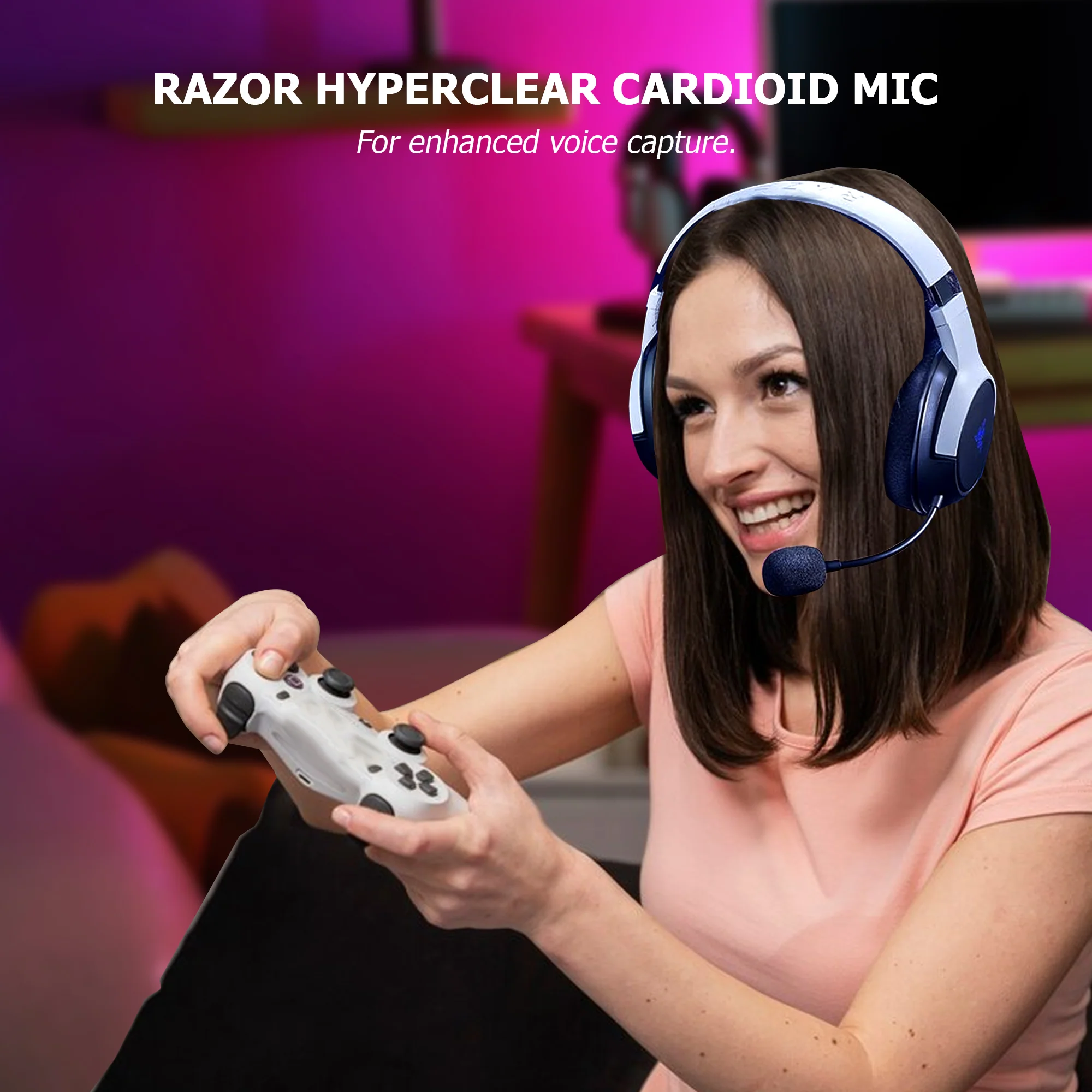 Razer Kaira Dual Wireless Gaming Headset for PlayStation 5 / PS5, PC, Mobile, PS4: Triforce 50mm Drivers - HyperClear Cardioid Mic - 2.4GHz and Bluetooth w/SmartSwitch - EQ Toggle - White/Black - Image 5