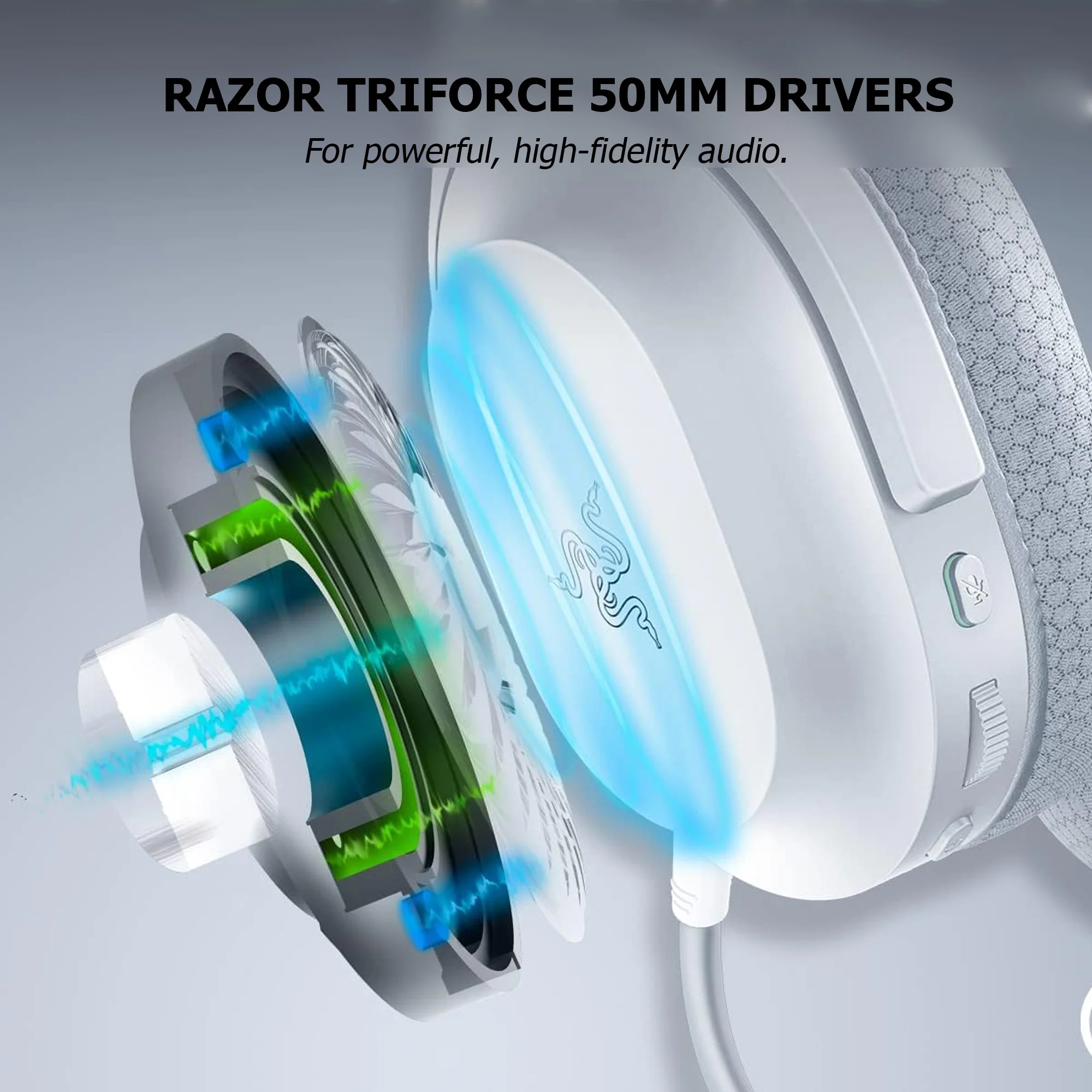 Razer Kaira Dual Wireless Gaming Headset for PlayStation 5 / PS5, PC, Mobile, PS4: Triforce 50mm Drivers - HyperClear Cardioid Mic - 2.4GHz and Bluetooth w/SmartSwitch - EQ Toggle - White/Black - Image 6