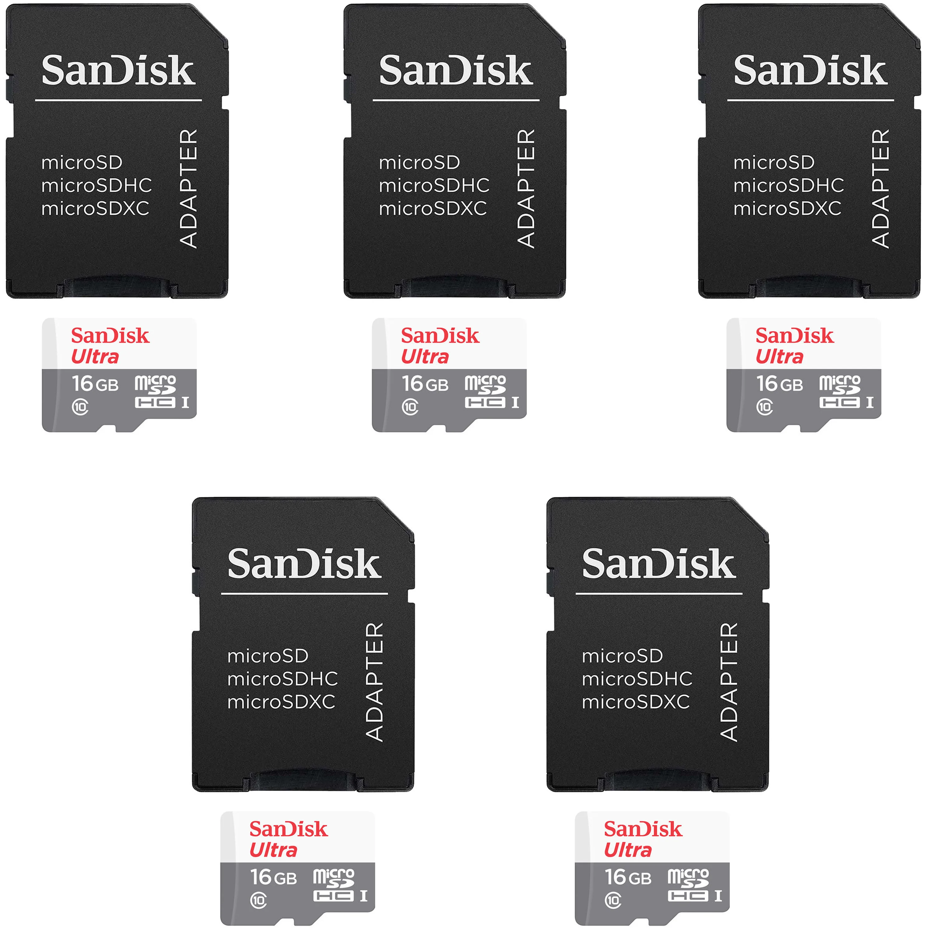 5x SanDisk 16GB Ultra UHS-I microSDHC Memory Card with SD Adapter