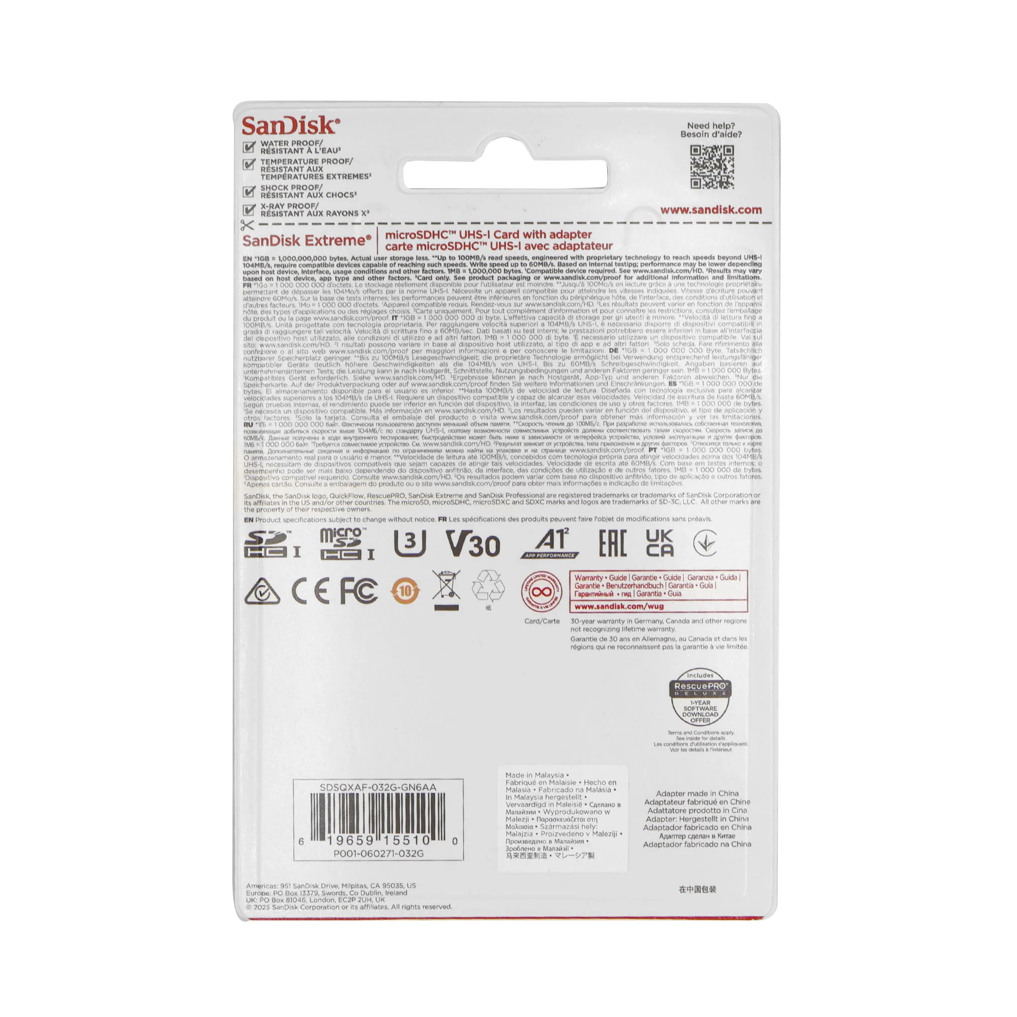 SanDisk 32GB Extreme UHS-I microSDHC Memory Card with SD Adapter - Image 2