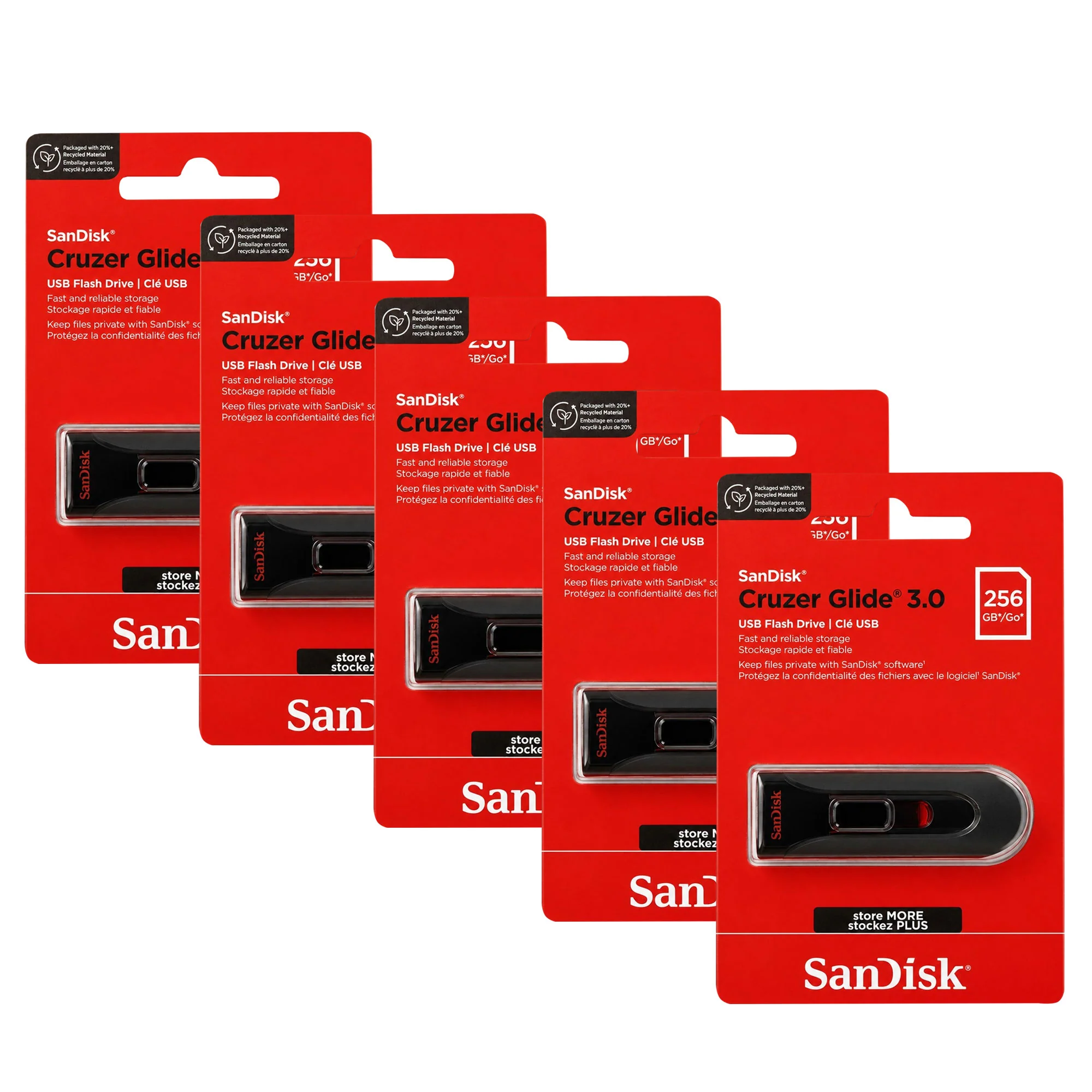 SanDisk Cruzer Glide 256GB USB 3.0 Flash Drive 5-Pack