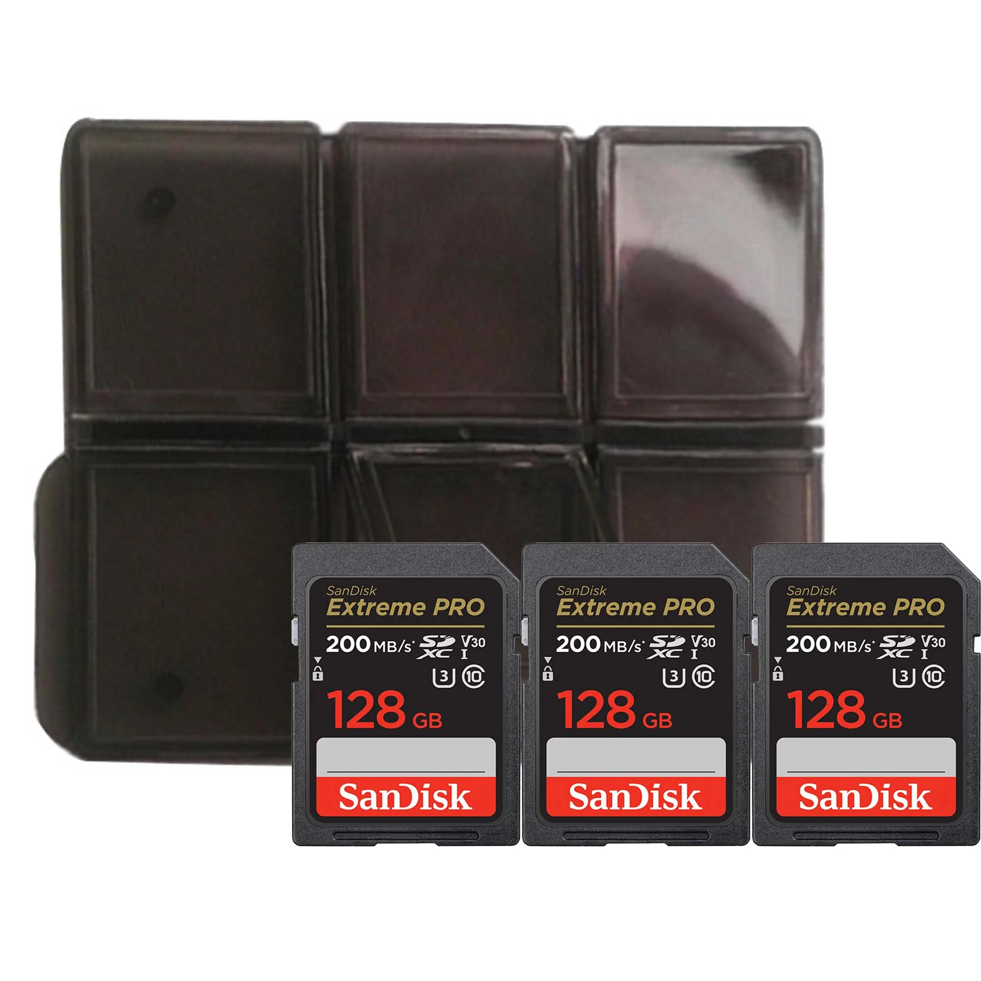 SanDisk Extreme Pro 128GB SDXC UHS-I V30 200MB/s Class 10 Memory Card  - 3 Count + Slim Memory Card Holder