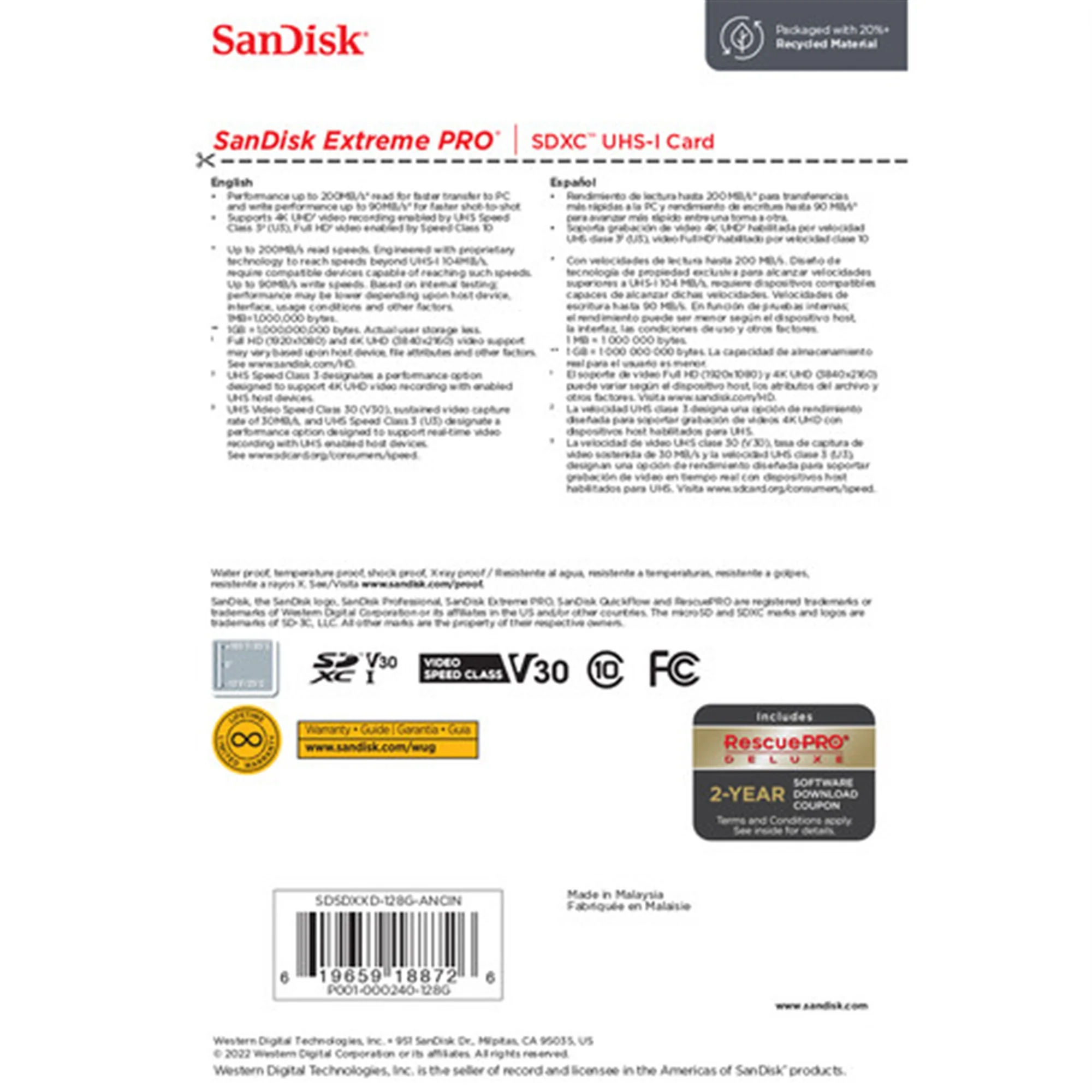 SanDisk Extreme Pro 128GB SDXC UHS-I V30 200MB/s Class 10 Memory Card  - 3 Count + Slim Memory Card Holder - Image 4