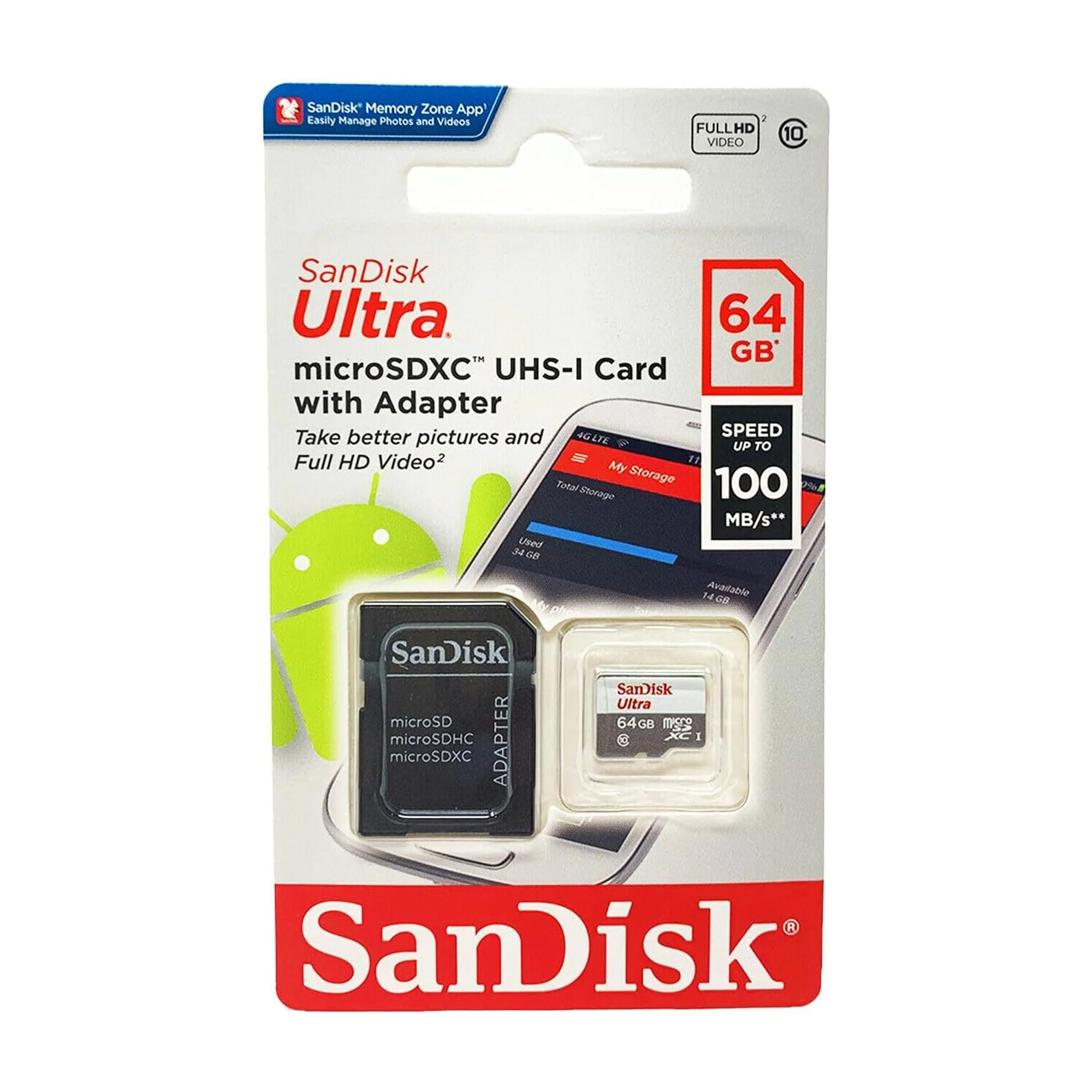 5x SanDisk Ultra 64GB microSDXC Memory Card UHS-1 Upto 100 MB/s Class 10 Full HD Video with SD Adapter - Image 3