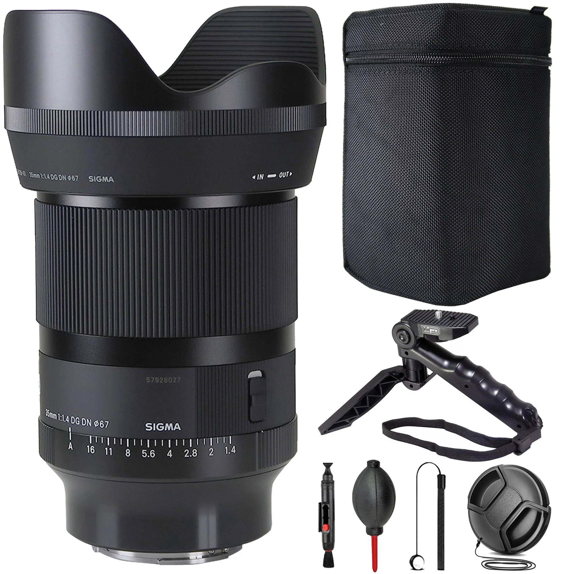 Sigma 35mm f/1.4 DG DN Art Lens for Sony E + TT-4 Grip-Stand Mini Tripod and Hand Grip + Lens Cleaning Pen + 67mm Extra Durable Center Pinch Snap On Lens Cap Front Dust Cover for Canon Nikon Sony Fujifilm SLR Mirrorless Camera Lenses + LensCap Holder + Du