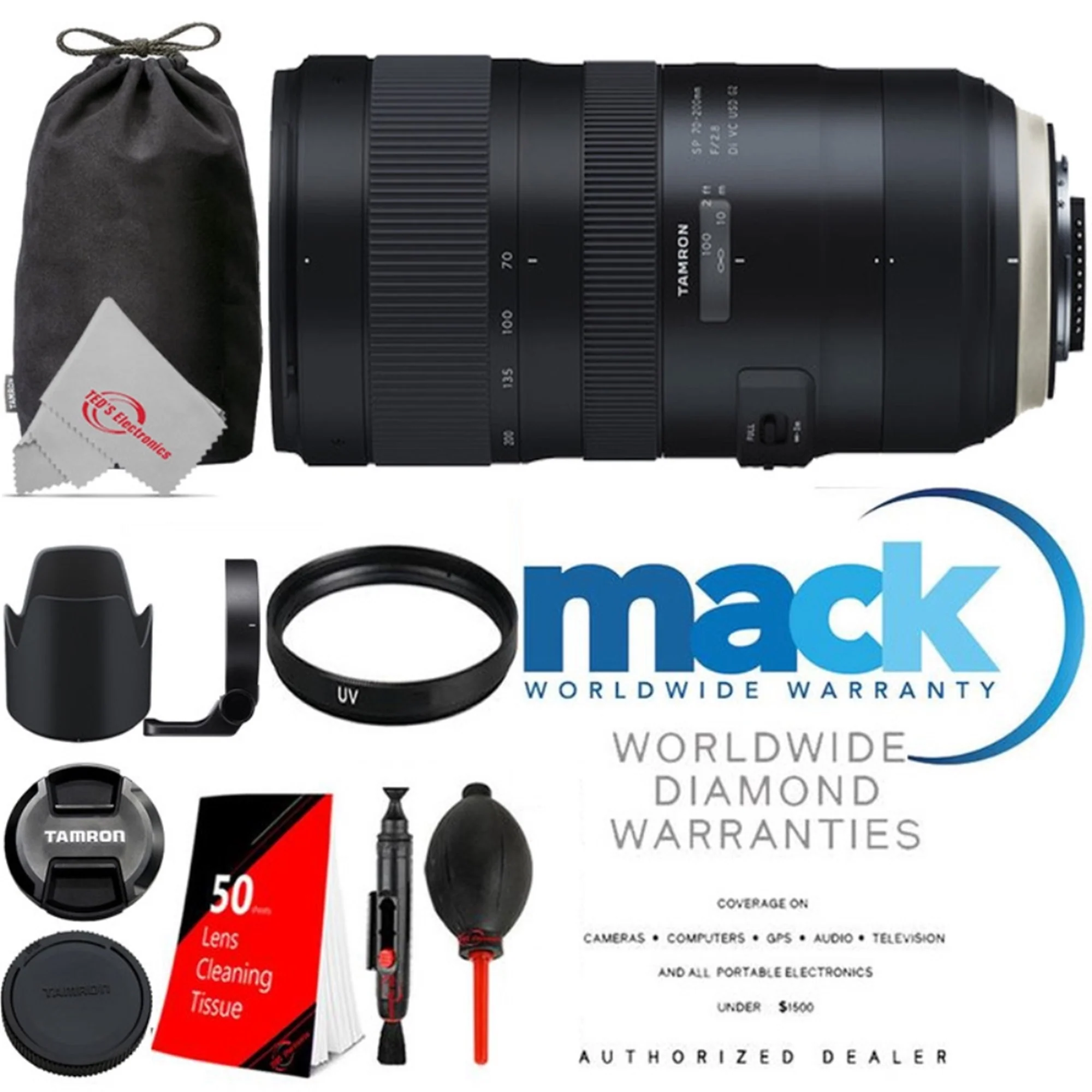 Tamron SP 70-200mm f/2.8 Di VC USD G2 Lens for Nikon DSLR Cameras + UV Filter + Lens Pen + Dust Blower + Lens Tissue + Mack Warranty
