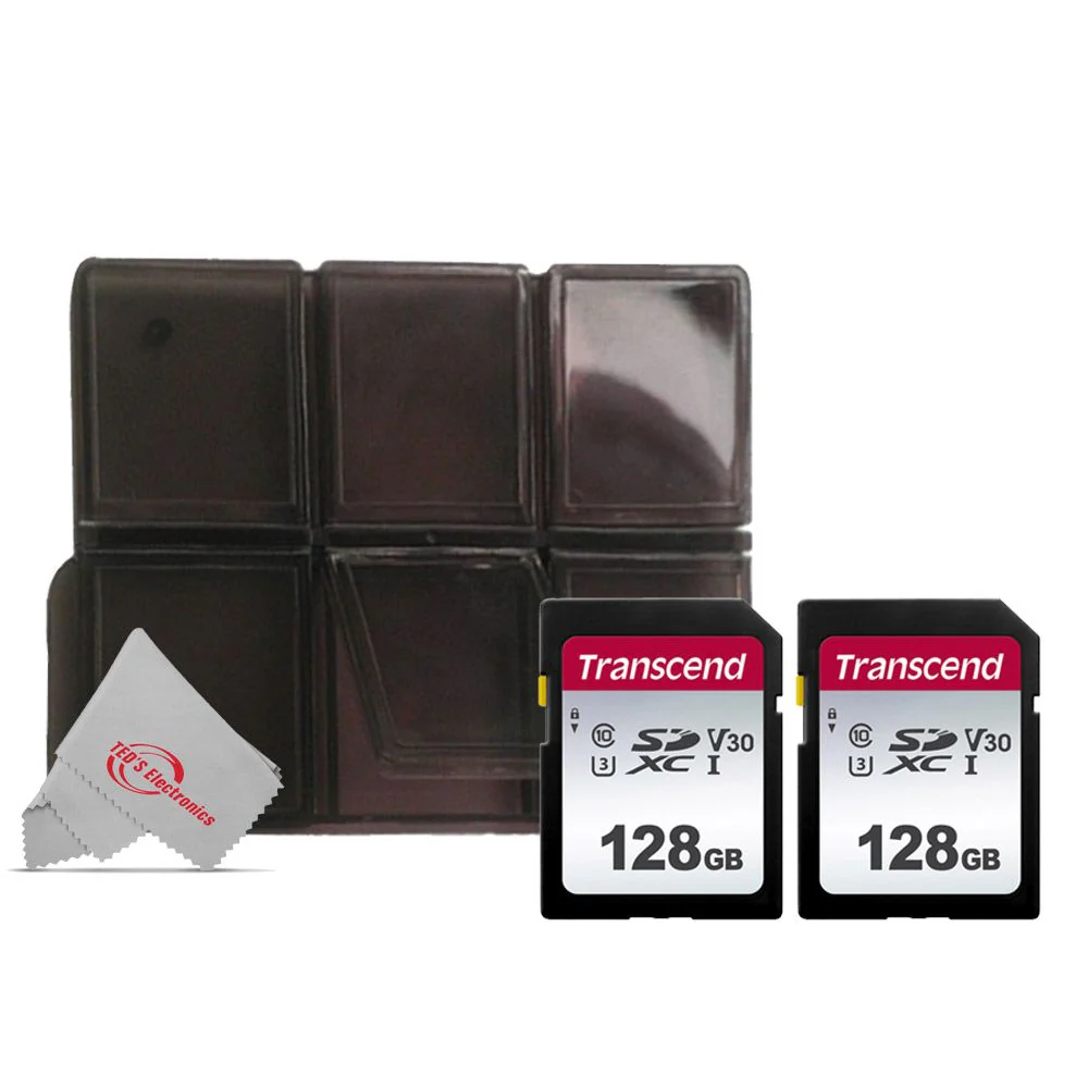 2 x Transcend SDXC 128GB UHS -I U3 300s V30 Class 10 95MB/s + Memory Card Holder