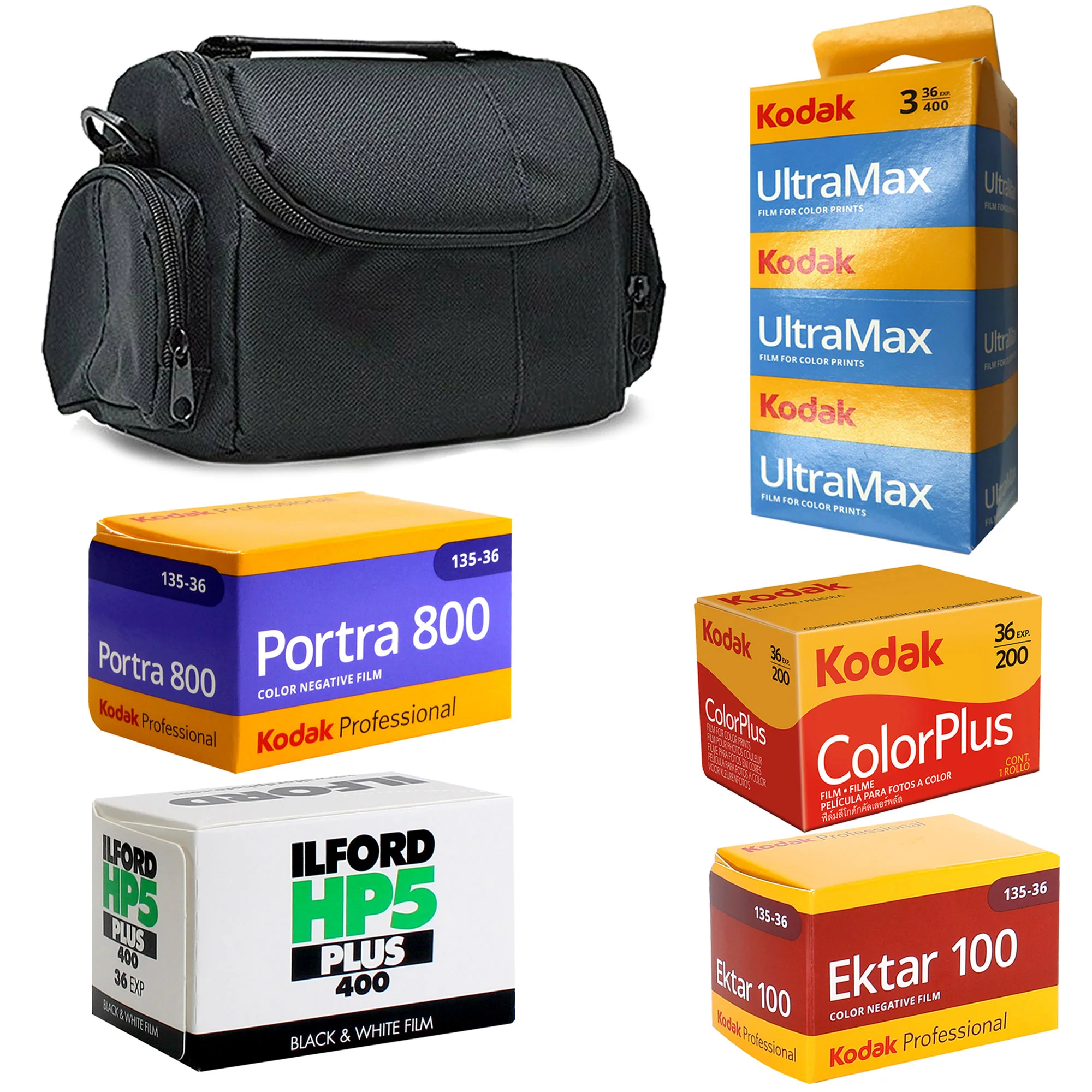 Kodak Portra 800 Color Negative Film (35mm, 36 Exp) + Kodak UltraMax 400 Color Negative Film (36 Exp) - 3 Pack + Kodak ColorPlus 200 Color Negative Film (36 Exp) 6031470 + Kodak Ektar 100 Color Negative Film (36 Exp) + Ilford HP5 Plus B & W Negative Film