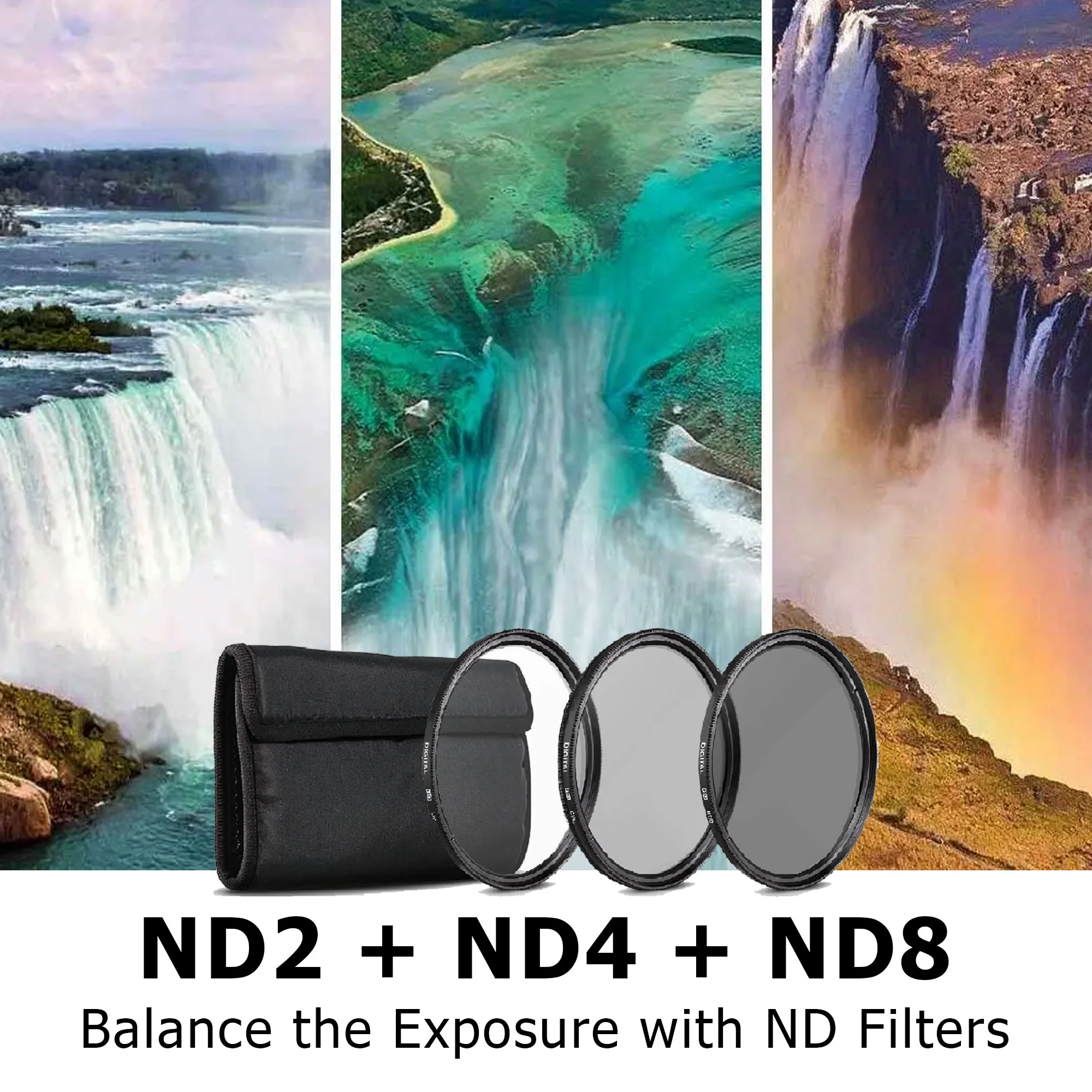 72mm ND 3pc filter kit ND2 ND4 ND8 + 72MM +1 +2 +4 +10 Close Up Macro Diopter Filter Set for 72mm Thread Lenses + 72mm Filter Kit + Lens Cap Holder + 72mm Lens Hood + Lens Cleaning Pen + Dust Blower + 72mm Snap On Lens Cap Front Dust Cover + Cleaning Kit - Image 4