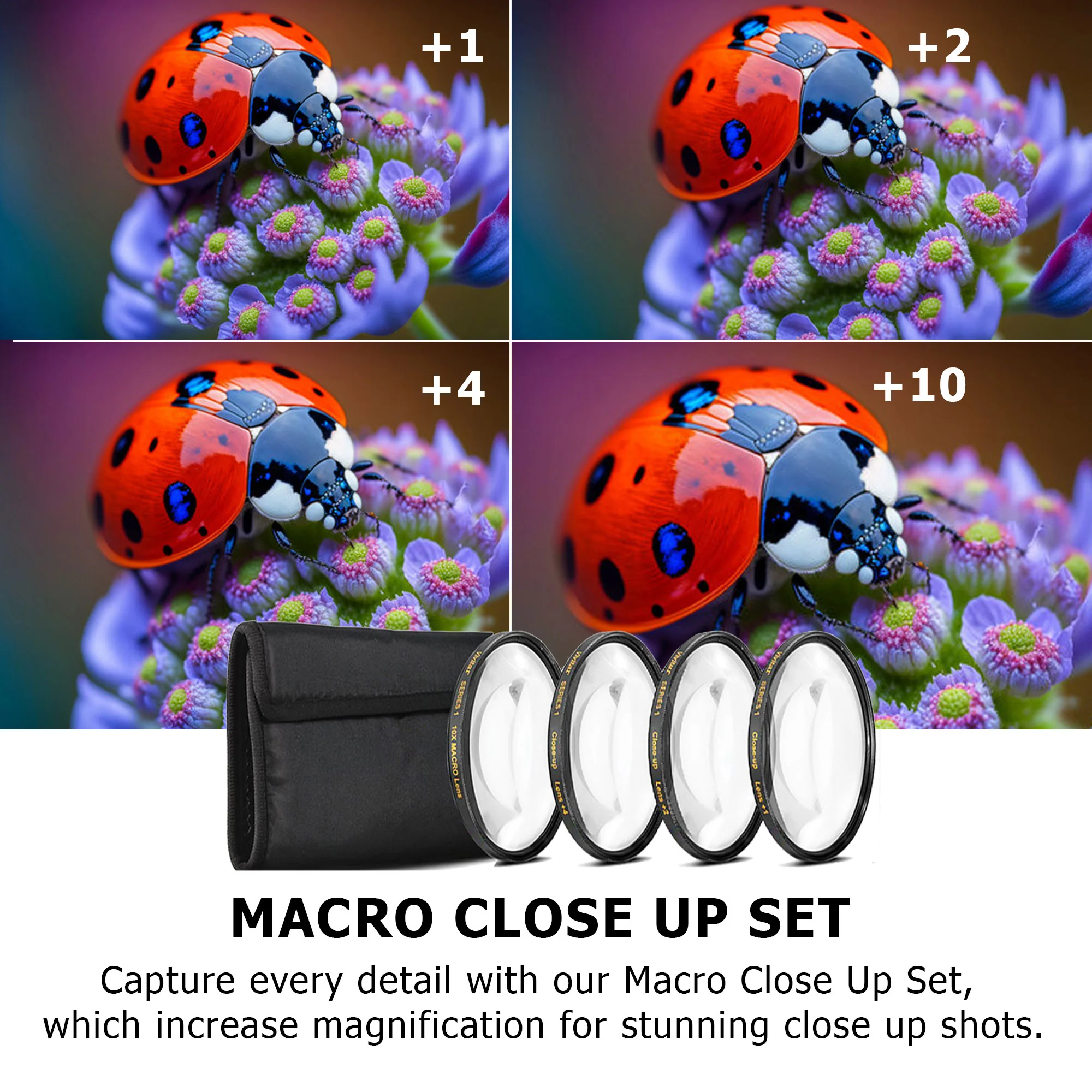 72mm ND 3pc filter kit ND2 ND4 ND8 + 72MM +1 +2 +4 +10 Close Up Macro Diopter Filter Set for 72mm Thread Lenses + 72mm Filter Kit + Lens Cap Holder + 72mm Lens Hood + Lens Cleaning Pen + Dust Blower + 72mm Snap On Lens Cap Front Dust Cover + Cleaning Kit - Image 2